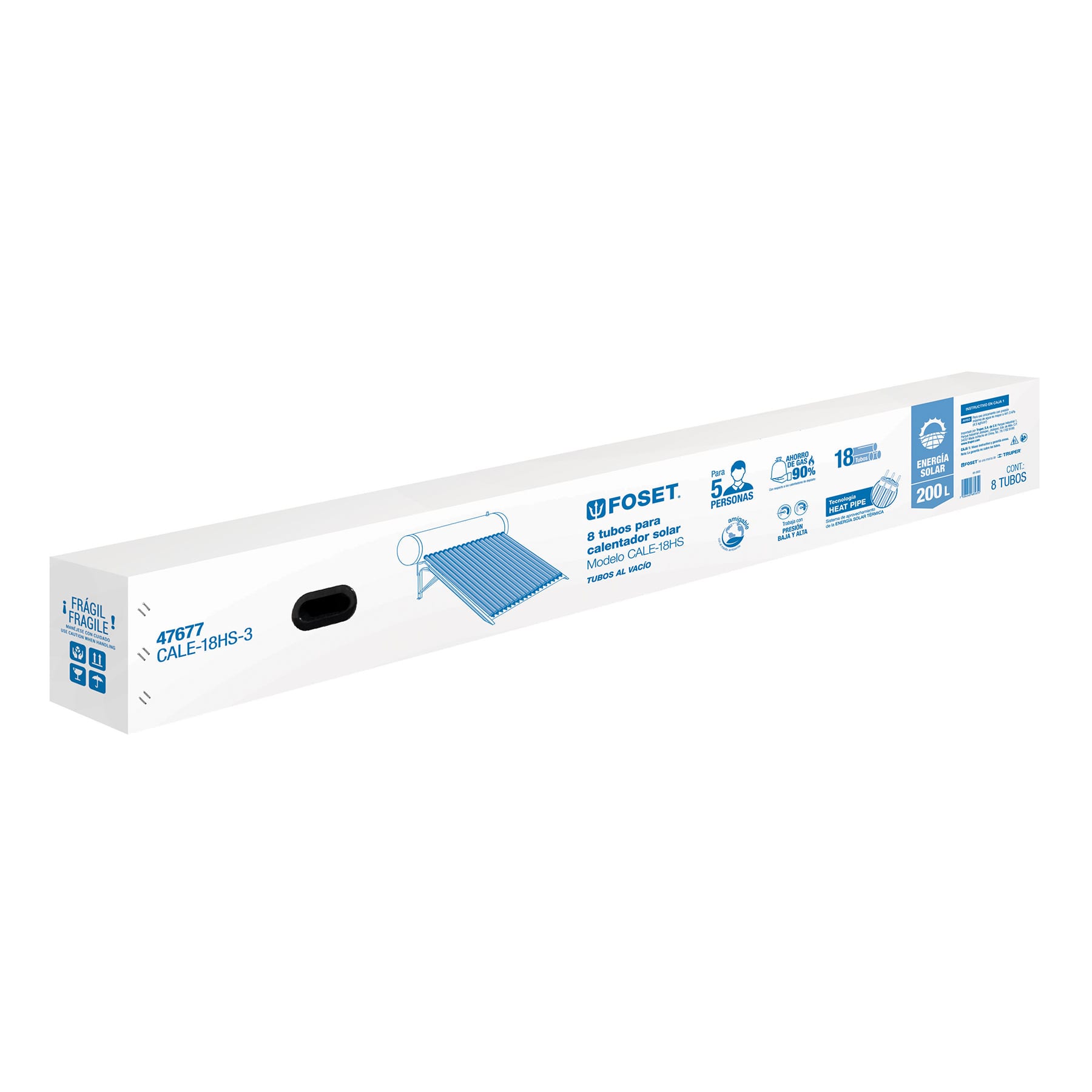 Caja c/8 tubos HeatPipe p/calentador solar CALE-18HS, FOSET