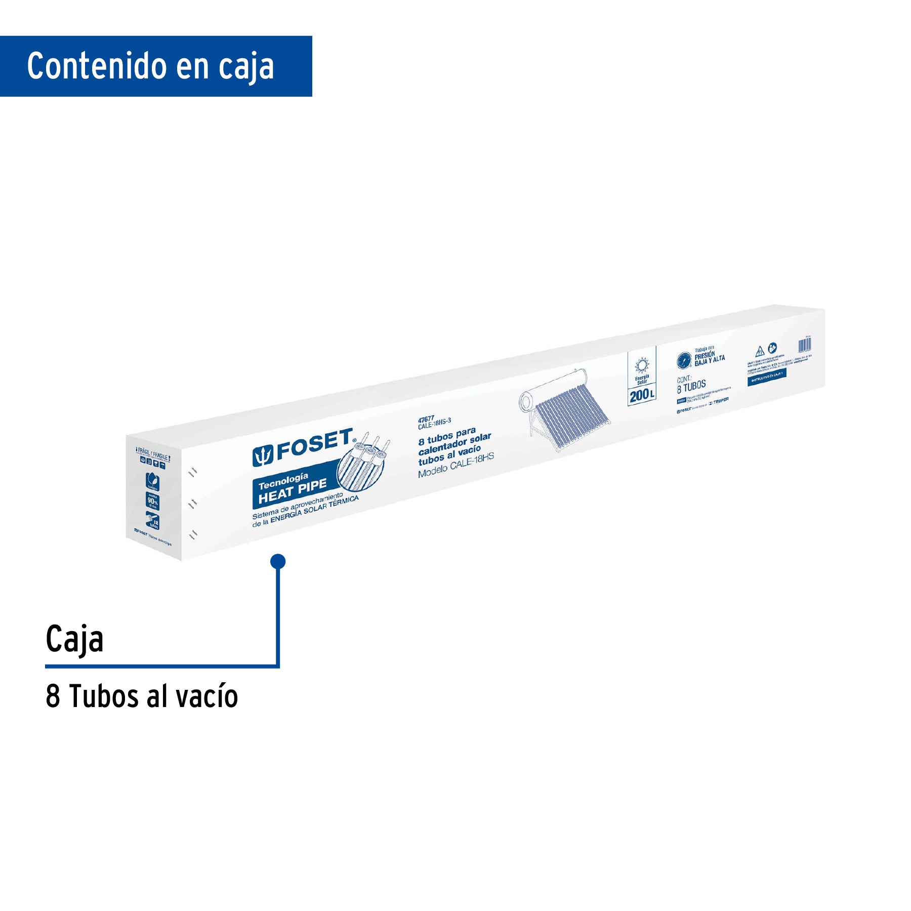 Caja c/8 tubos HeatPipe p/calentador solar CALE-18HS, FOSET