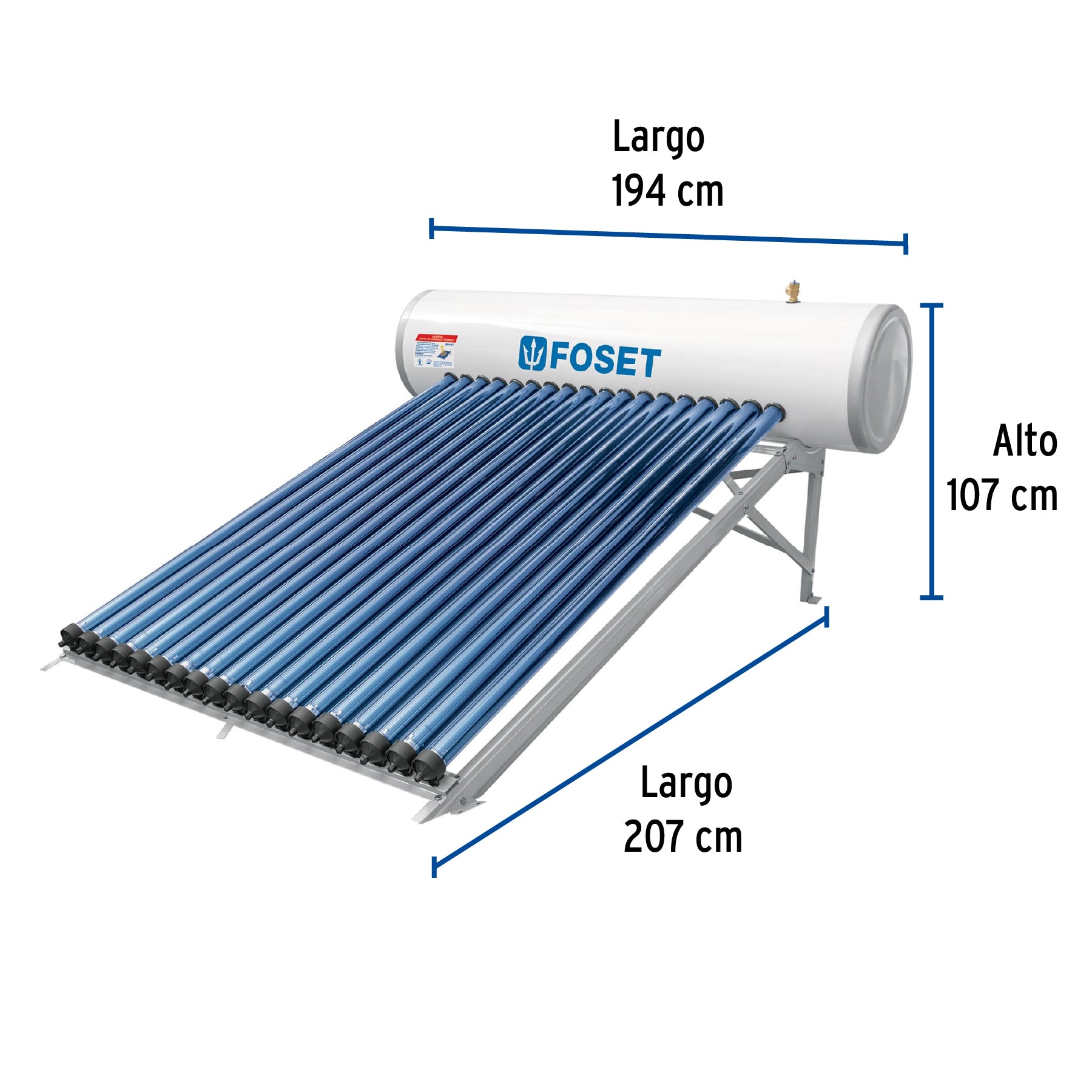 Calentador solar HeatPipe, 18 tubos, 200L, 5 personas, FOSET