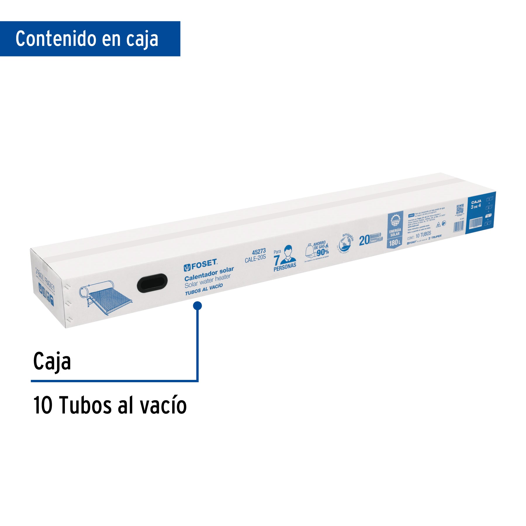 Caja c/10 tubos p/calentador solar CALE-20S, 1 de 2, FOSET