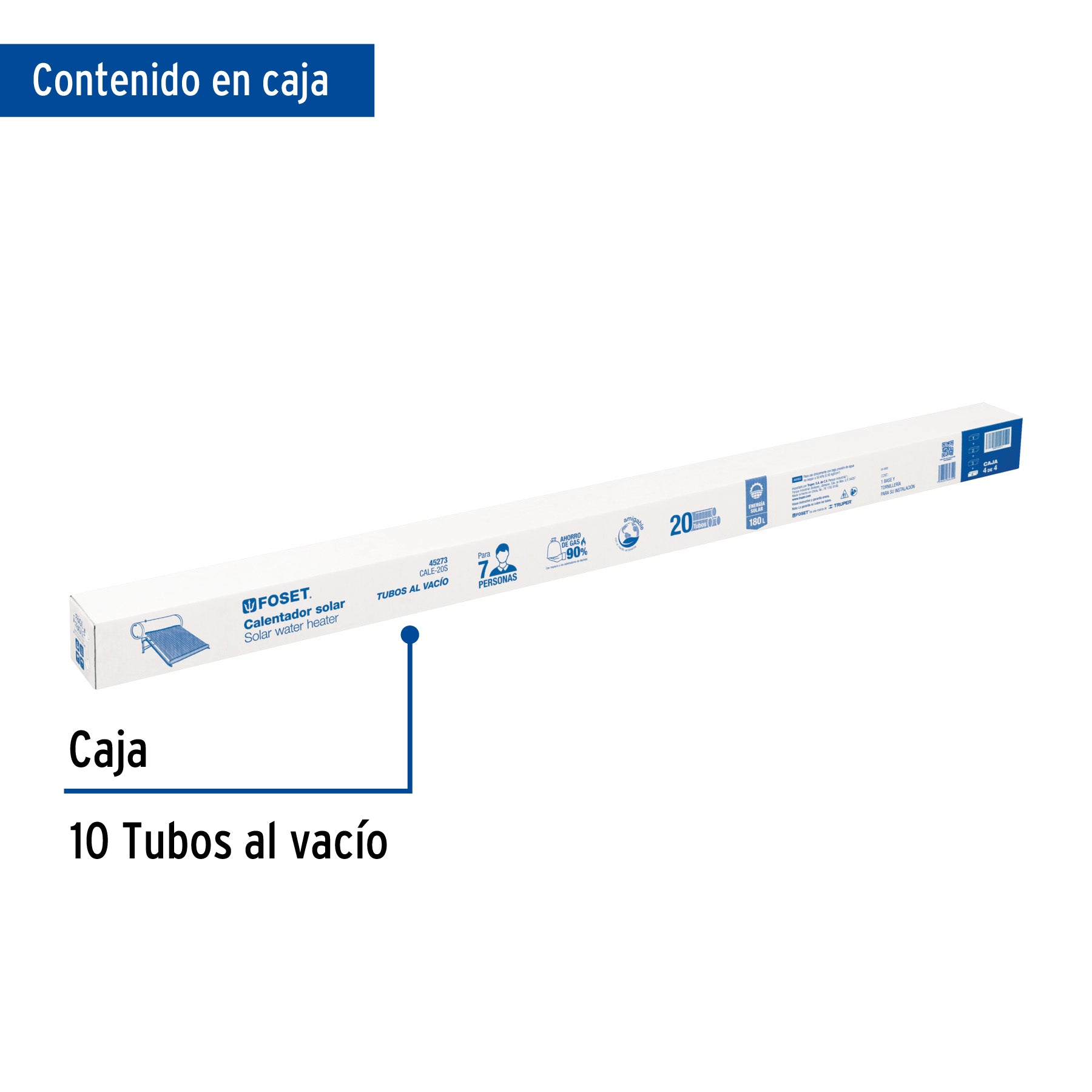 Caja c/10 tubos p/calentador solar CALE-20S, 2 de 2, FOSET