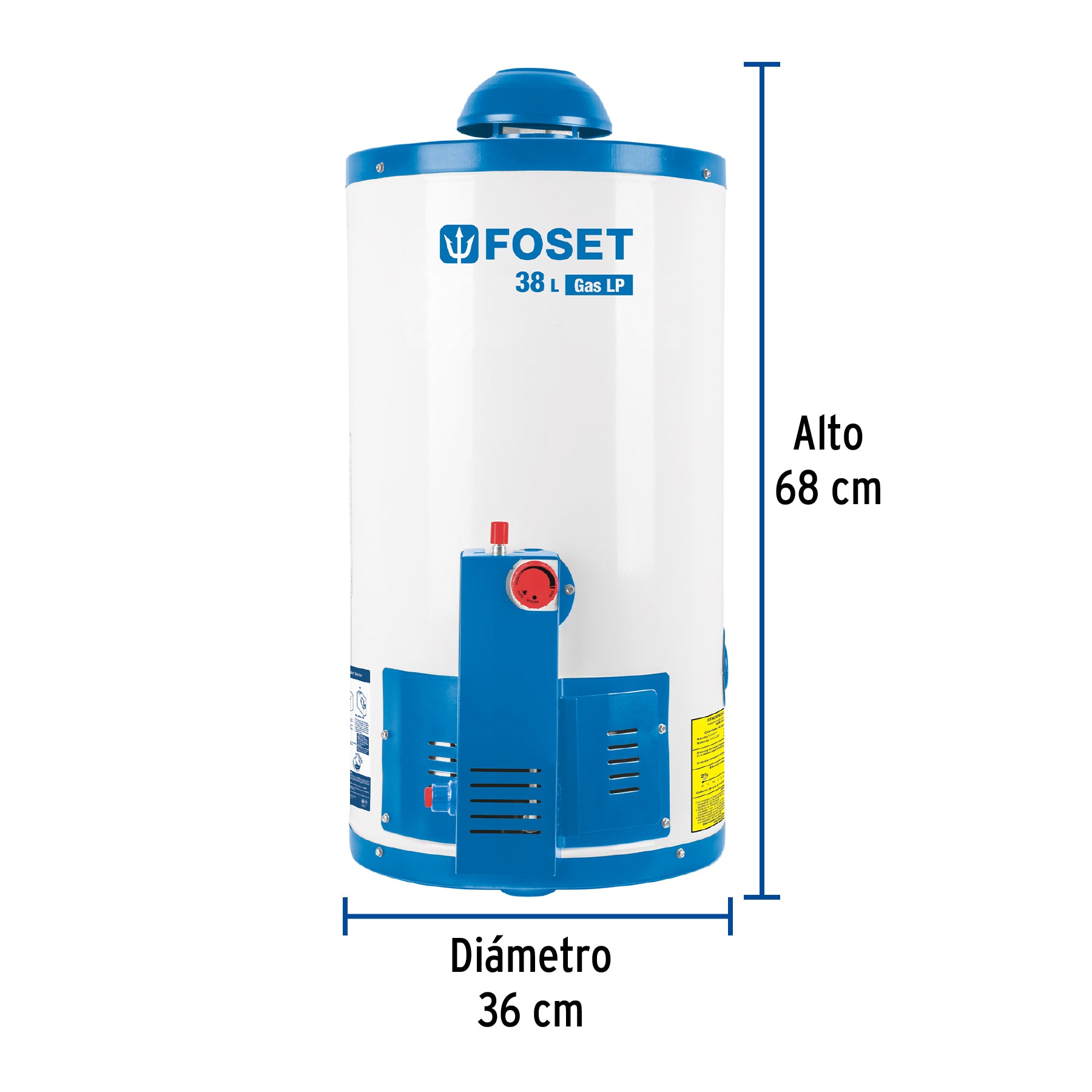 Calentador de depósito, 38L, 1 servicio, gas LP, FOSET