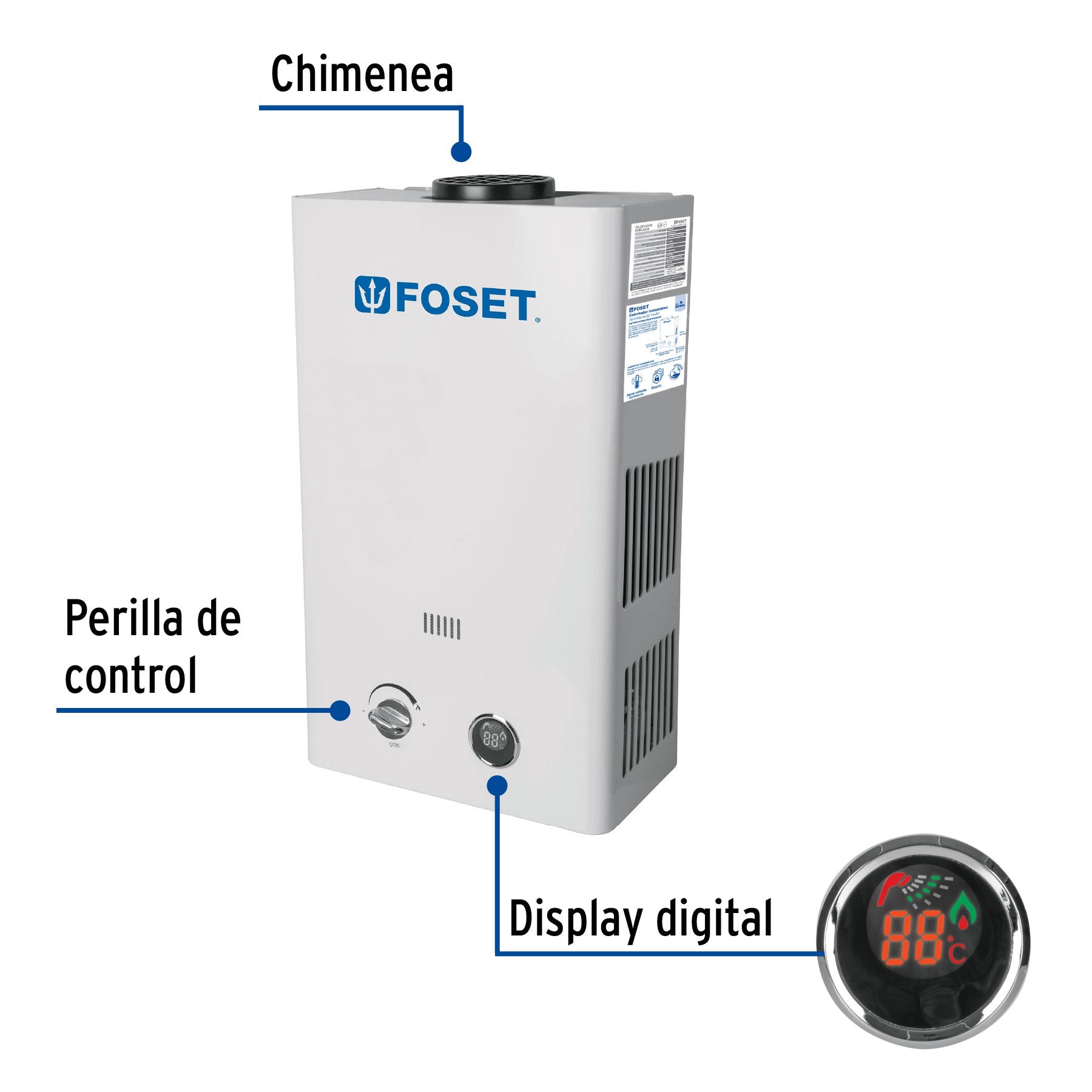 Calentador instantáneo, 6L, 1 servicio, gas natural, FOSET