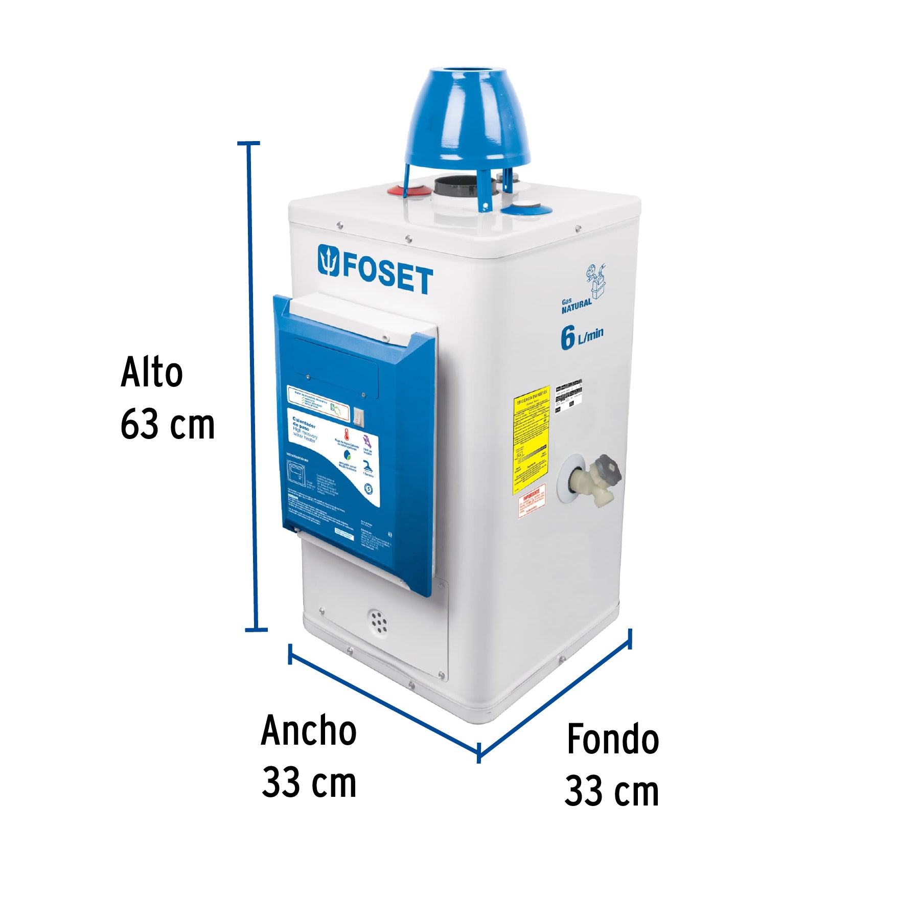 Calentador de paso, electrónico 6L, 1 servicio,gas nat FOSET