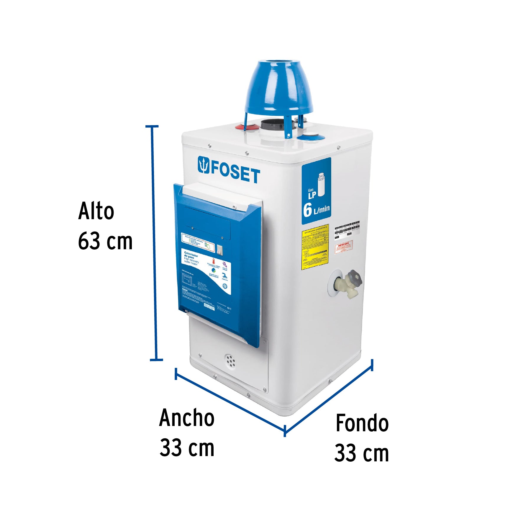 Calentador de paso, electrónico 6L, 1 servicio,gas LP, FOSET