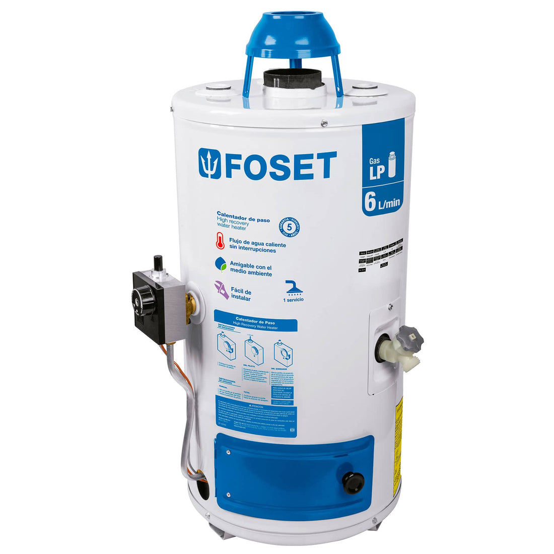 Calentador de paso 6 L 1 servicio gas L.P., FOSET