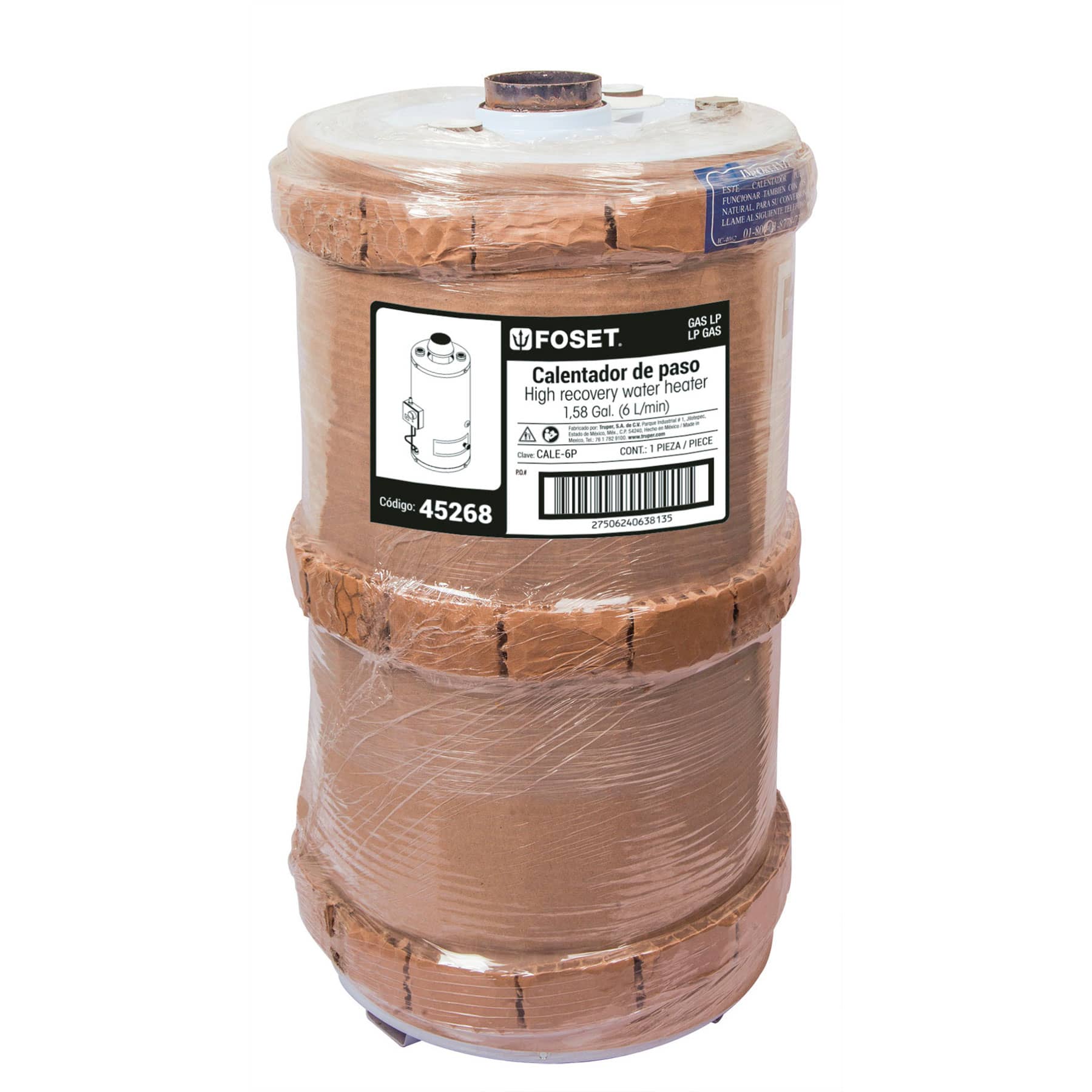 Calentador de paso 6 L 1 servicio gas L.P., FOSET