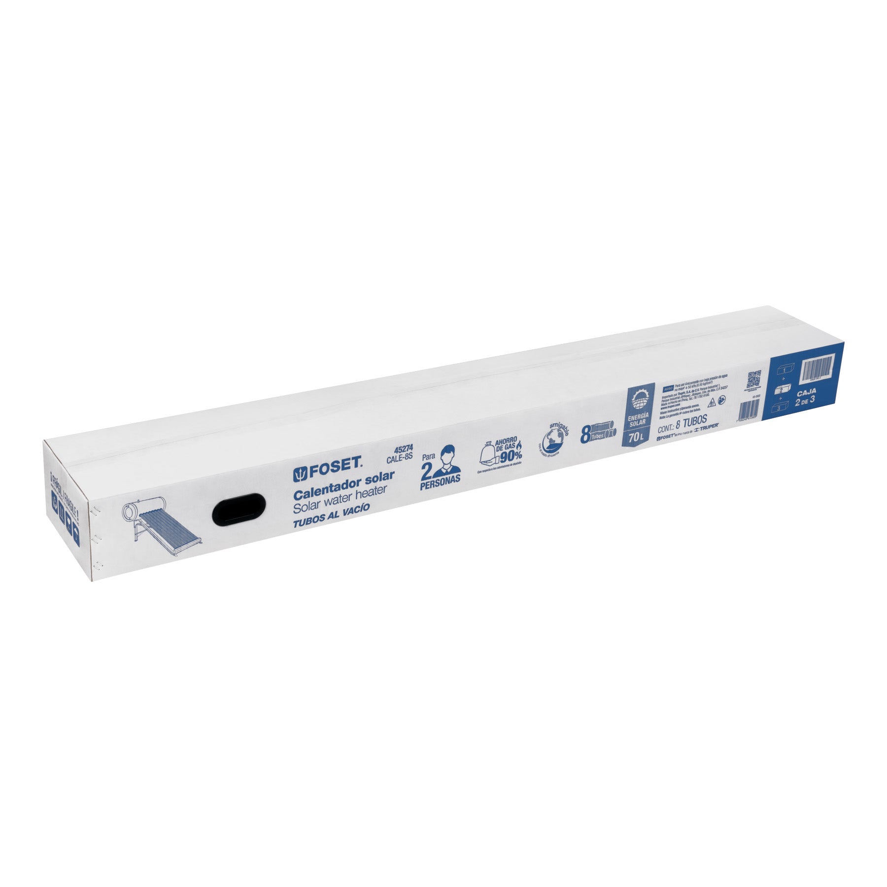 Caja c/8 tubos p/calentador solar CALE-8S, FOSET