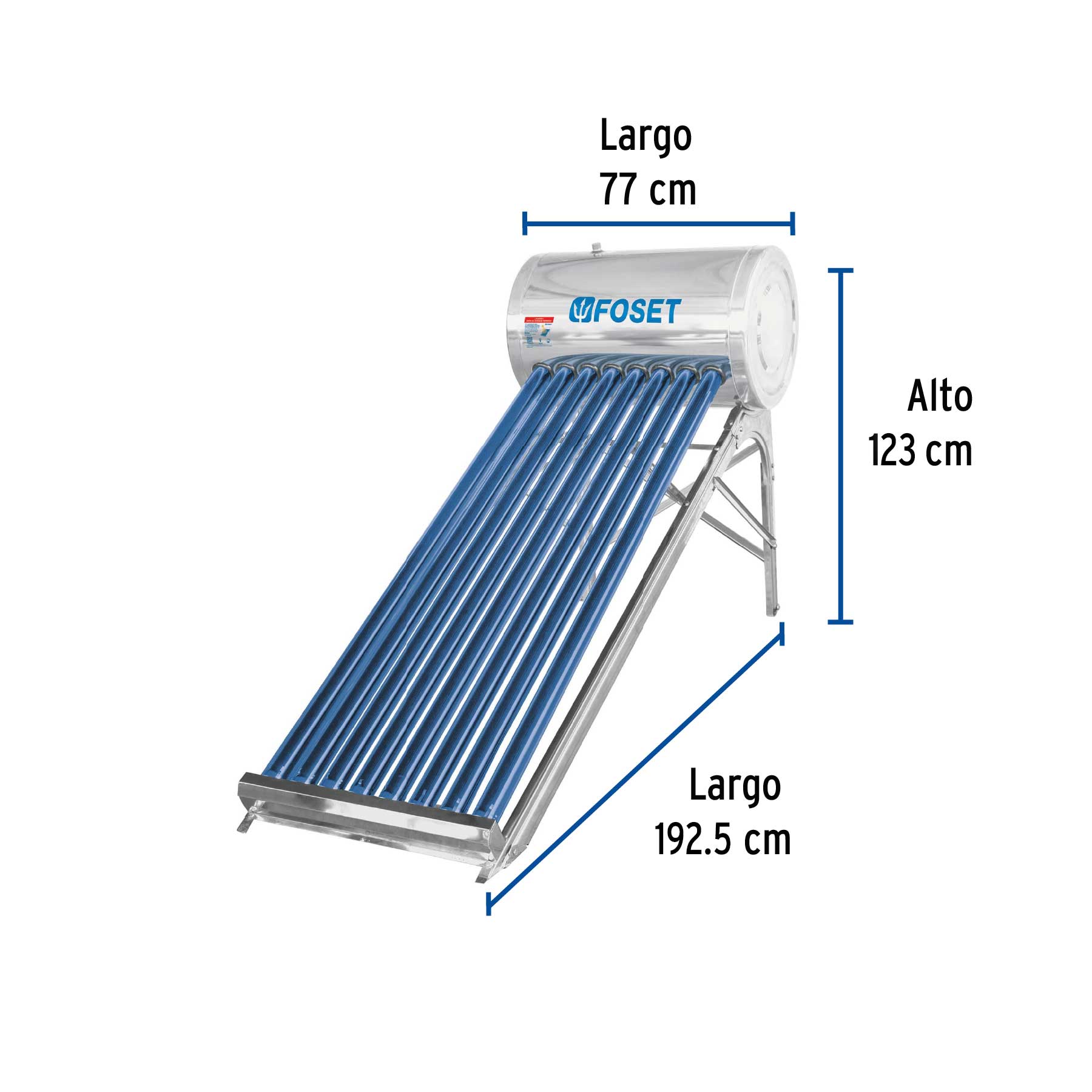 Calentador solar de agua, 8 tubos, 94L, 2 personas, FOSET