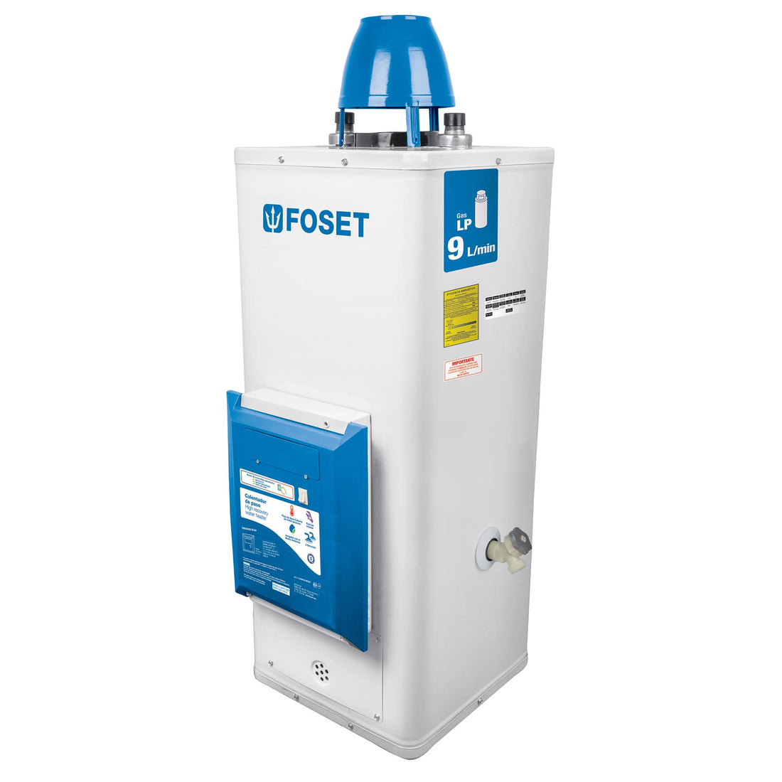 Calentador de paso, electrónico,9L, 2 servicios,gas LP FOSET