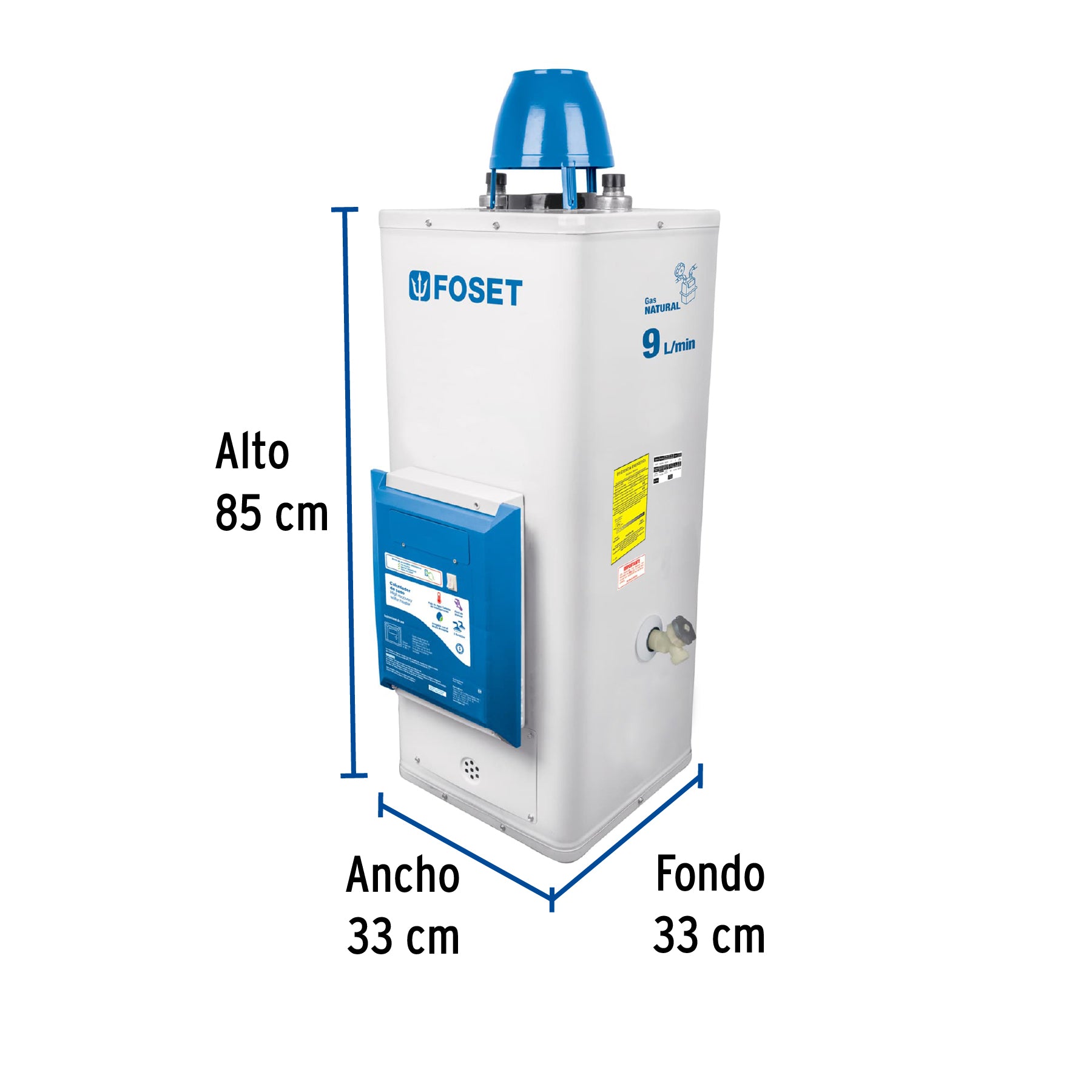 Calentador de paso, electrónico, 9L, 2 serv, gas nat, FOSET