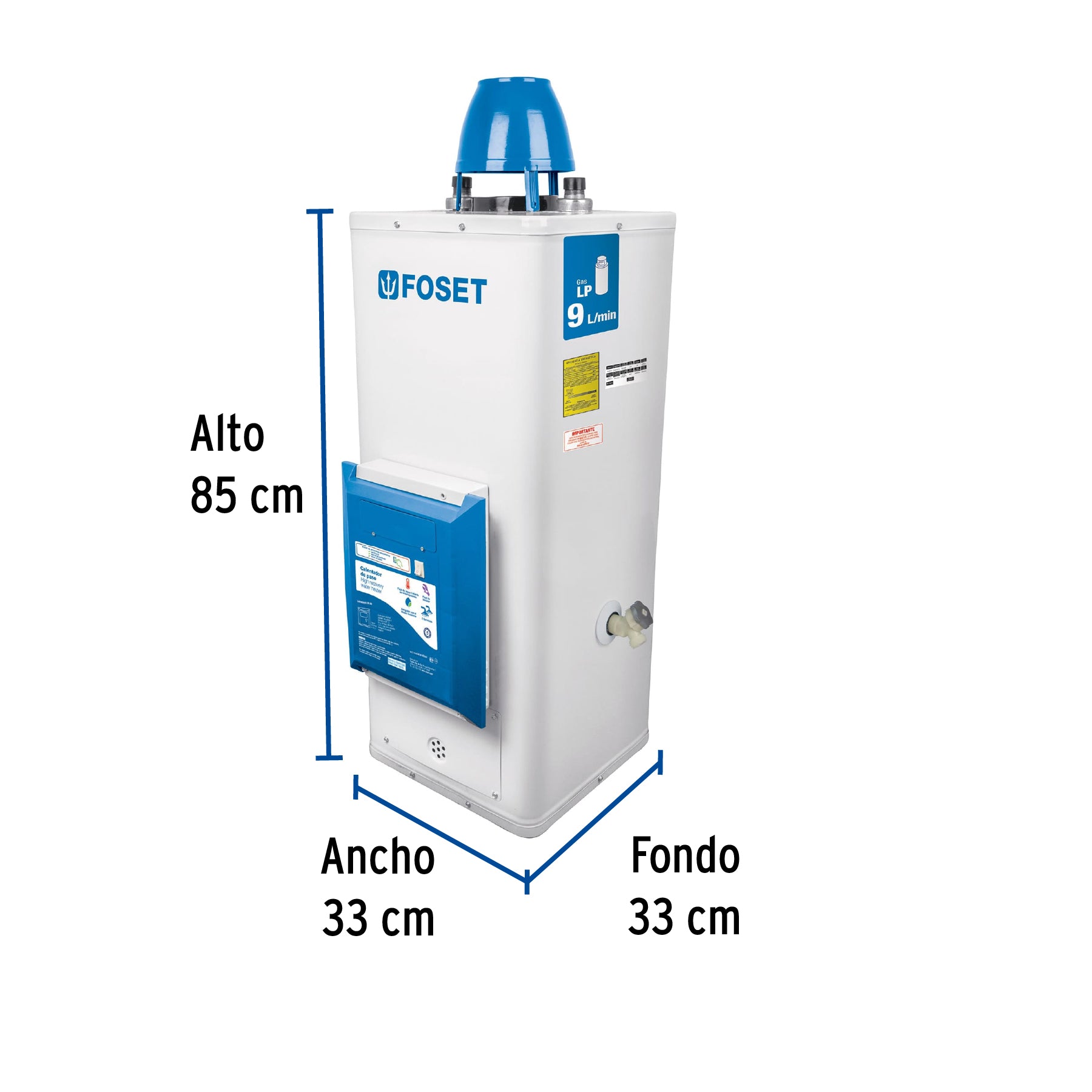 Calentador de paso, electrónico,9L, 2 servicios,gas LP FOSET