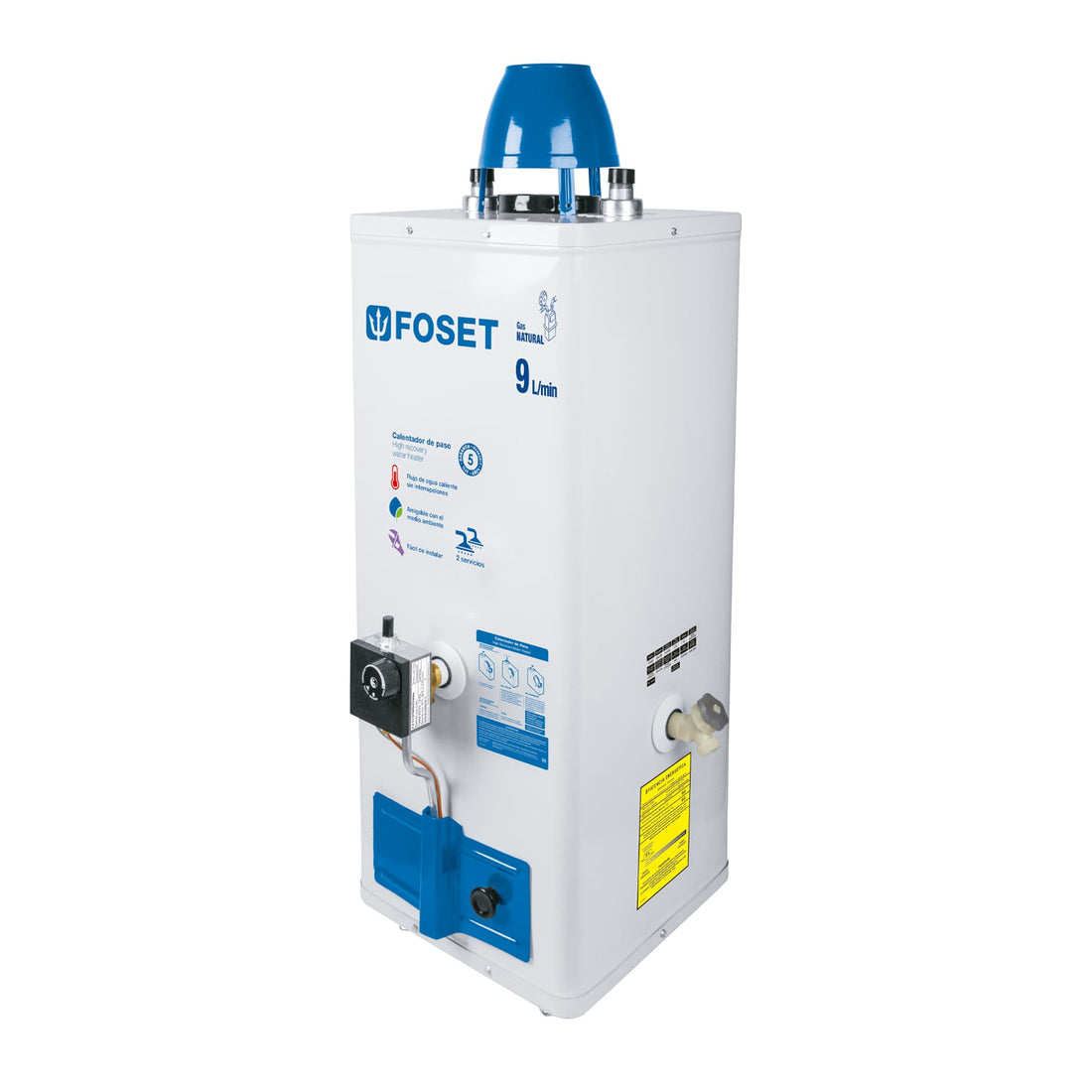 Calentador de paso 9 L 2 servicios gas natural, FOSET
