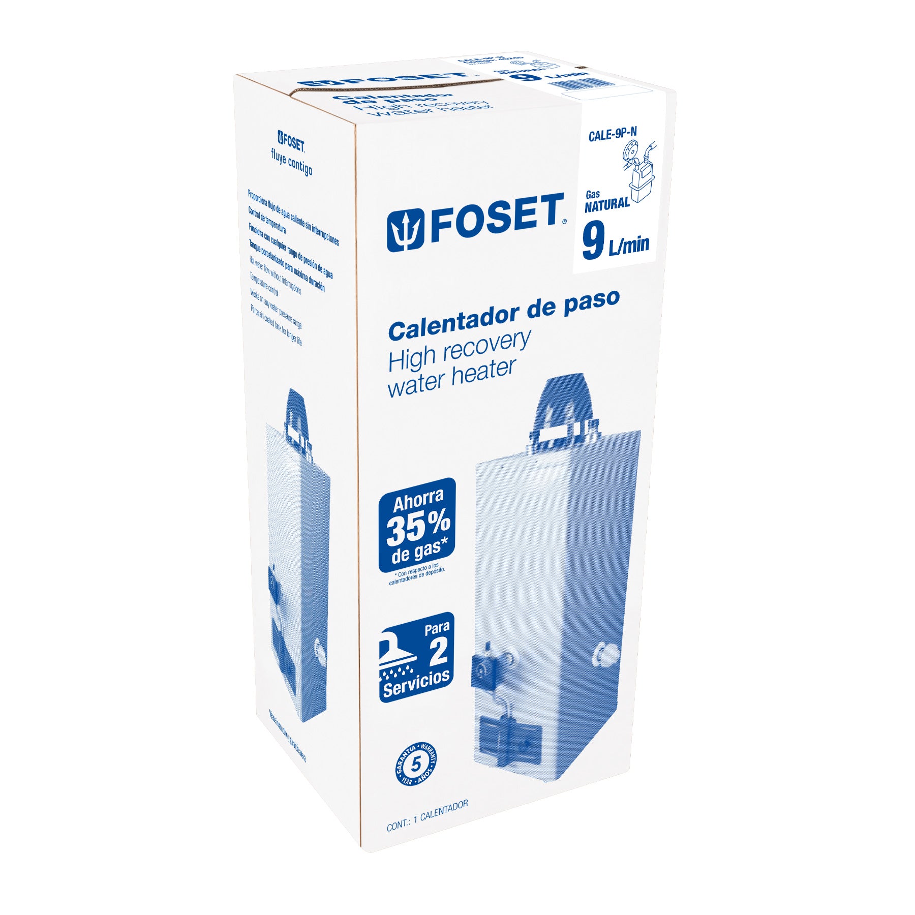 Calentador de paso 9 L 2 servicios gas natural, FOSET