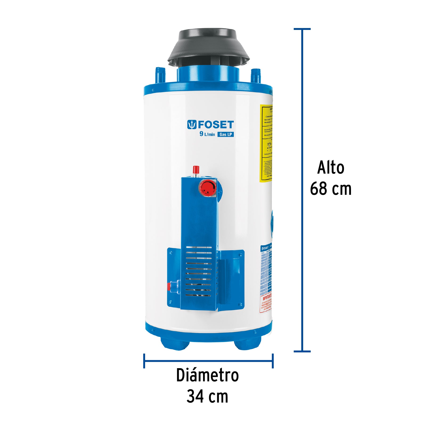 Calentador de paso, rápida recup, 9L, 2 serv, gas LP, FOSET