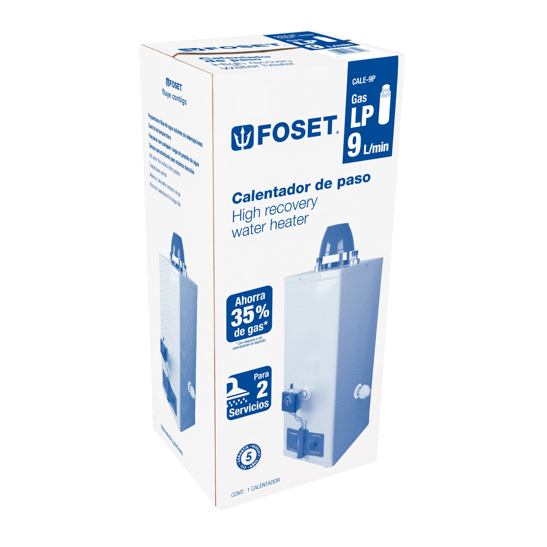 Calentador de paso 9 L 2 servicios gas L.P., FOSET
