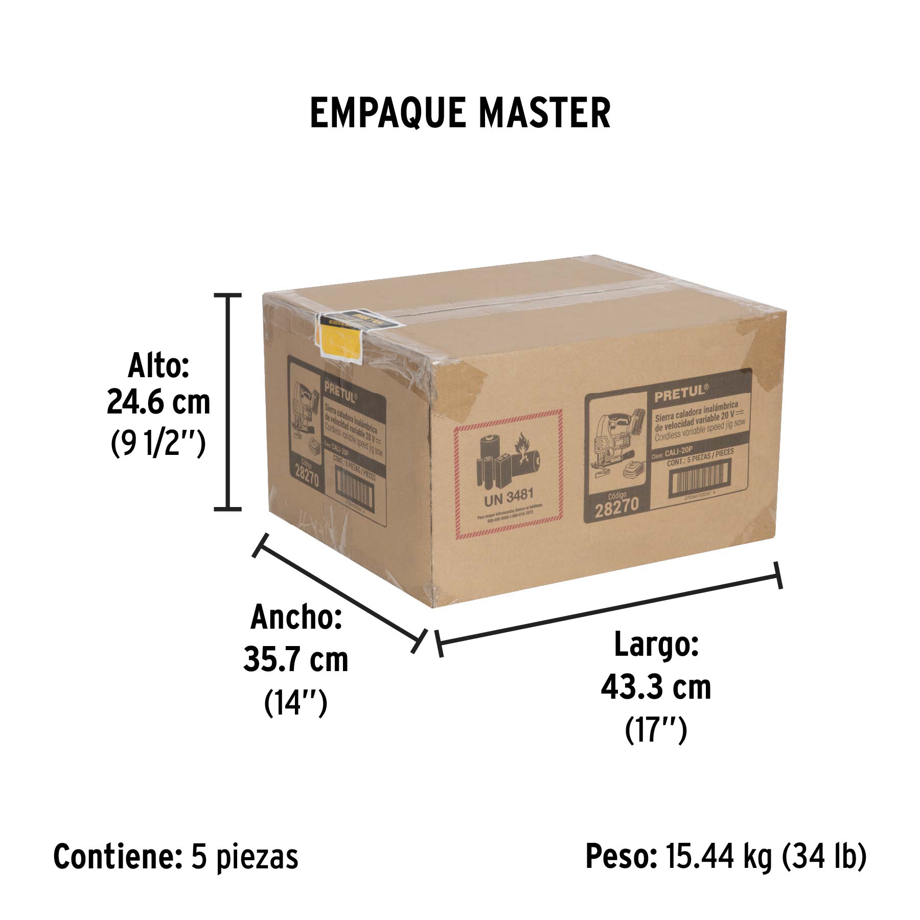Sierra caladora, 20V, 1 batería 2Ah, PRETUL - Empaque