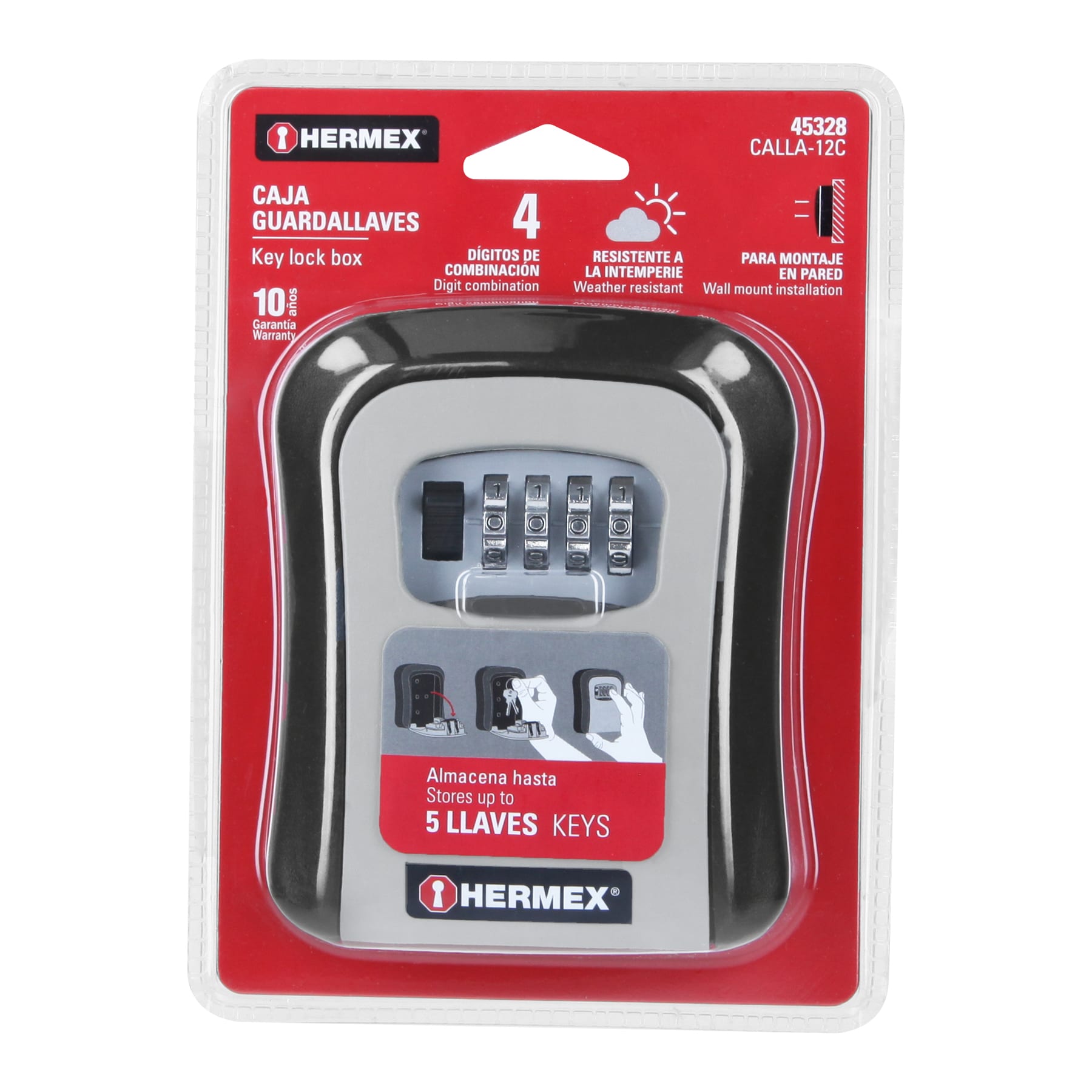Caja de combinación guardallaves para pared, 12cm, HERMEX
