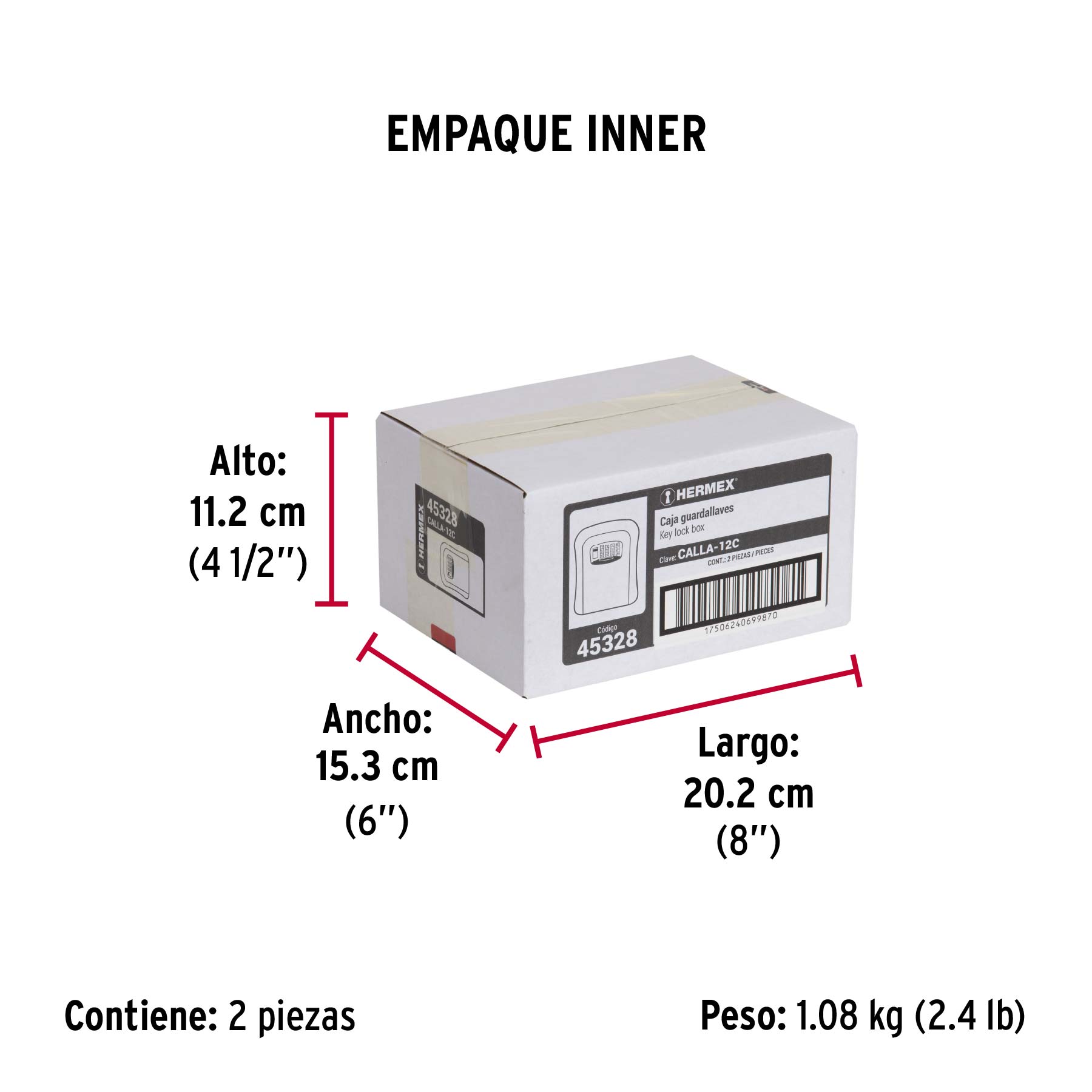 Caja de combinación guardallaves para pared, 12cm, HERMEX - Empaque