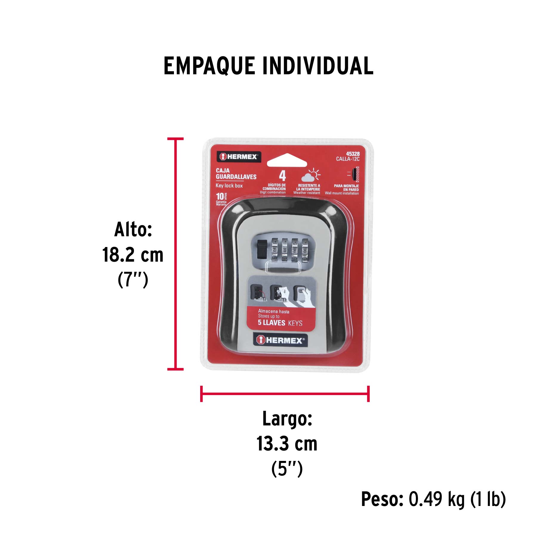 Caja de combinación guardallaves para pared, 12cm, HERMEX - Empaque