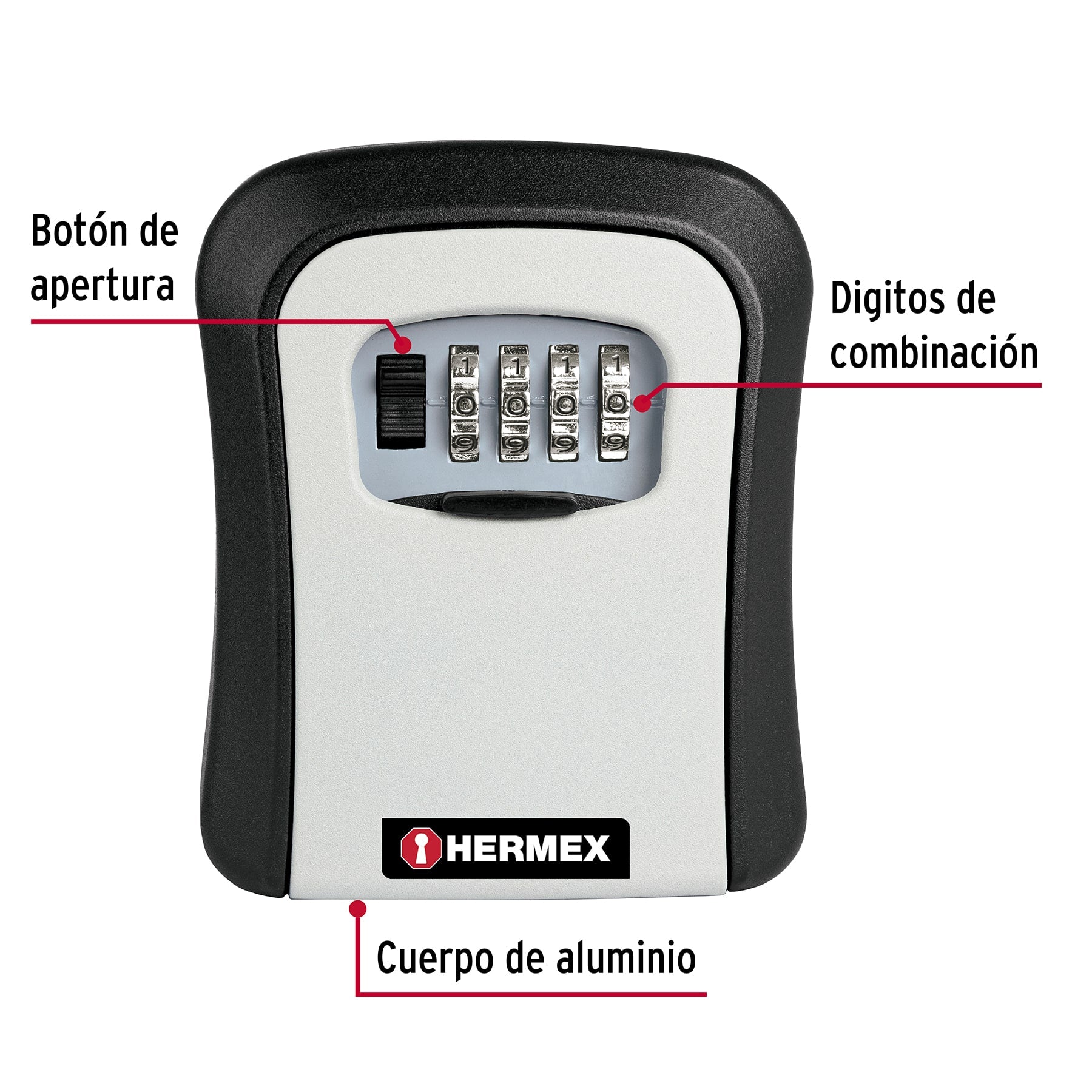 Caja de combinación guardallaves para pared, 12cm, HERMEX