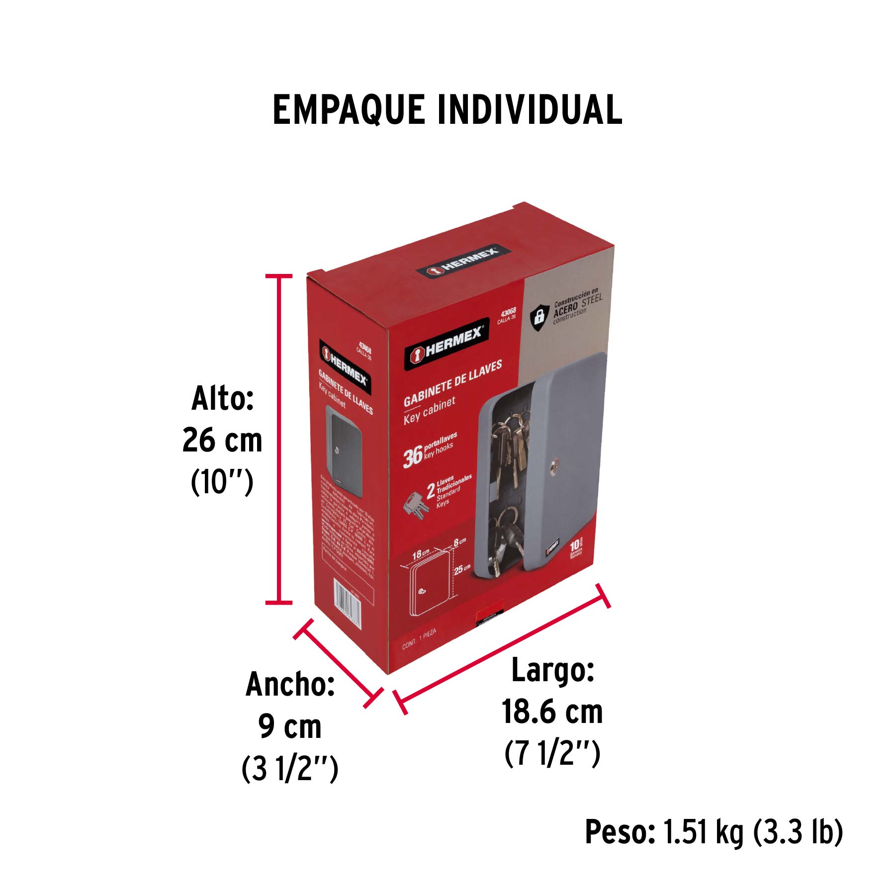 Caja con 36 ganchos para llaves, HERMEX - Empaque