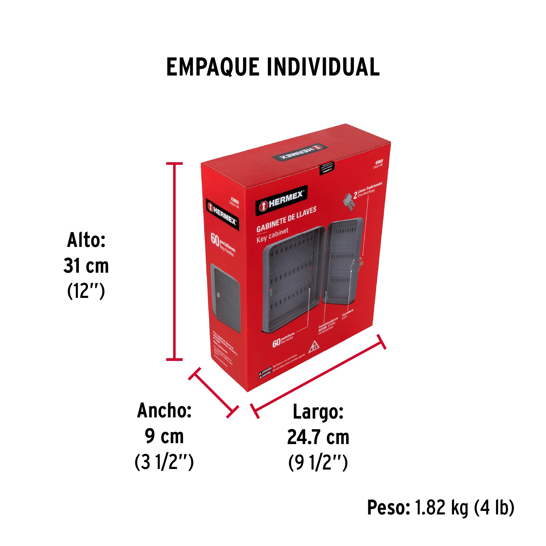 Caja con 60 ganchos para llaves, HERMEX - Empaque