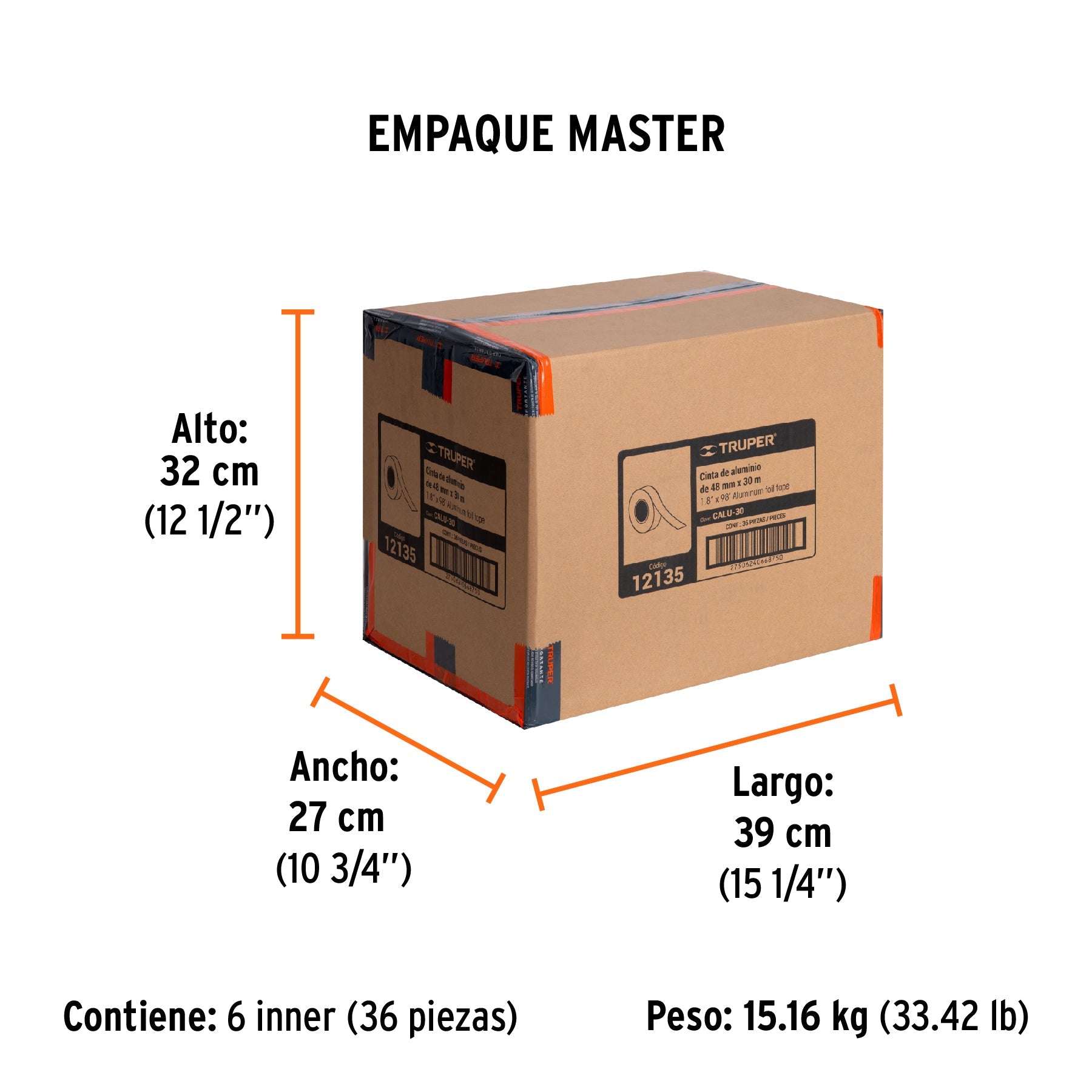Cinta de aluminio de 48 mm x 30 m, TRUPER - Empaque