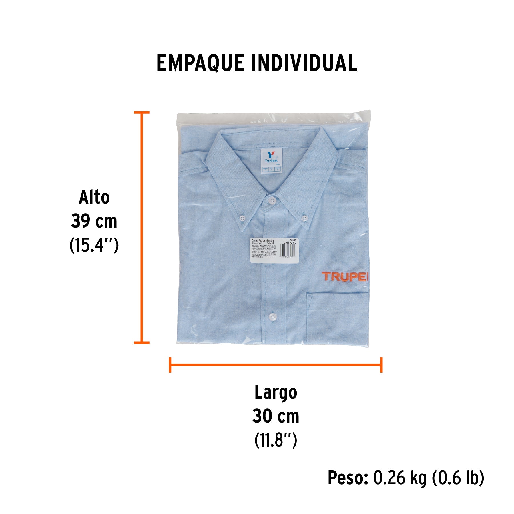 Camisa manga corta para hombre, azul, G, TRUPER - Empaque