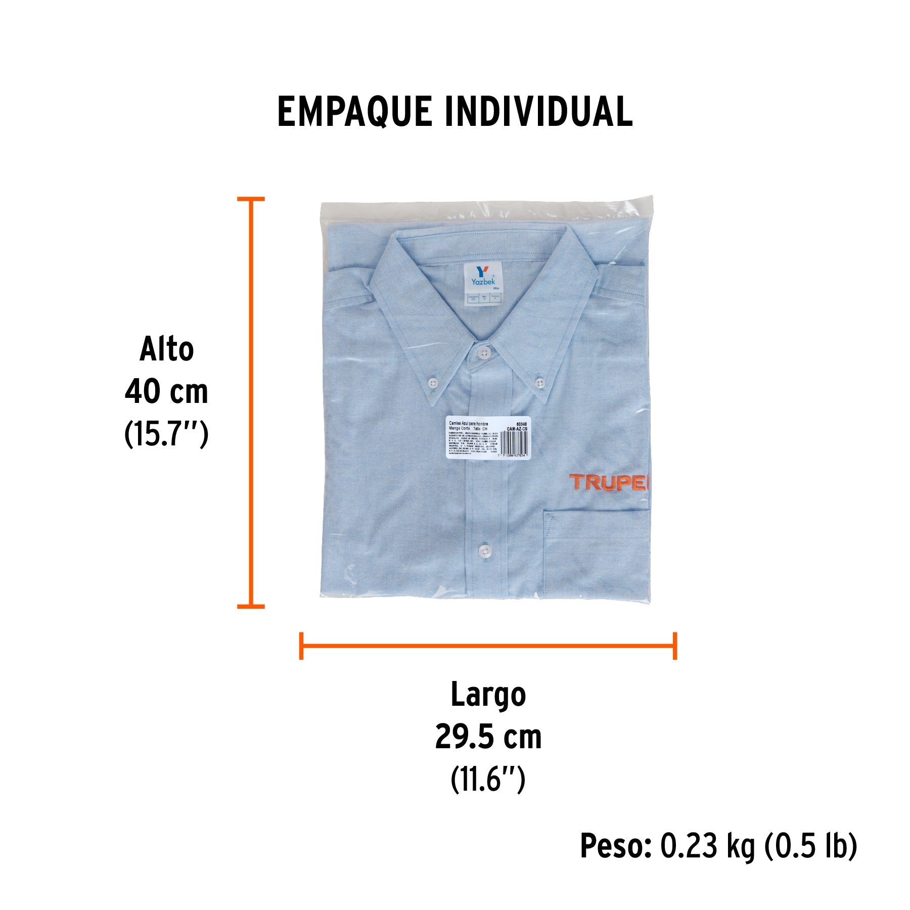 Camisa manga corta para hombre, azul, CH, TRUPER - Empaque