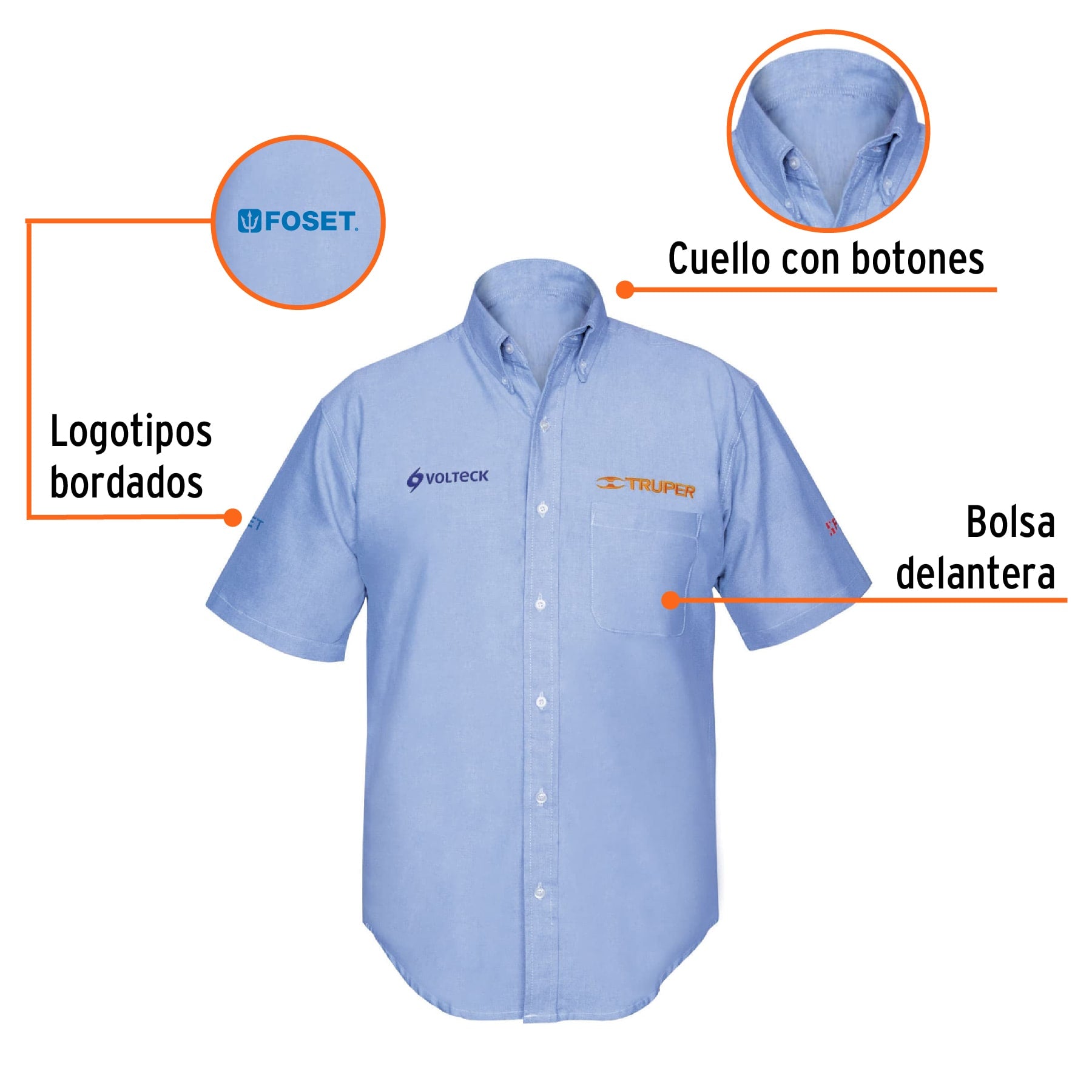 Camisa manga corta para hombre, azul, EEEG, TRUPER