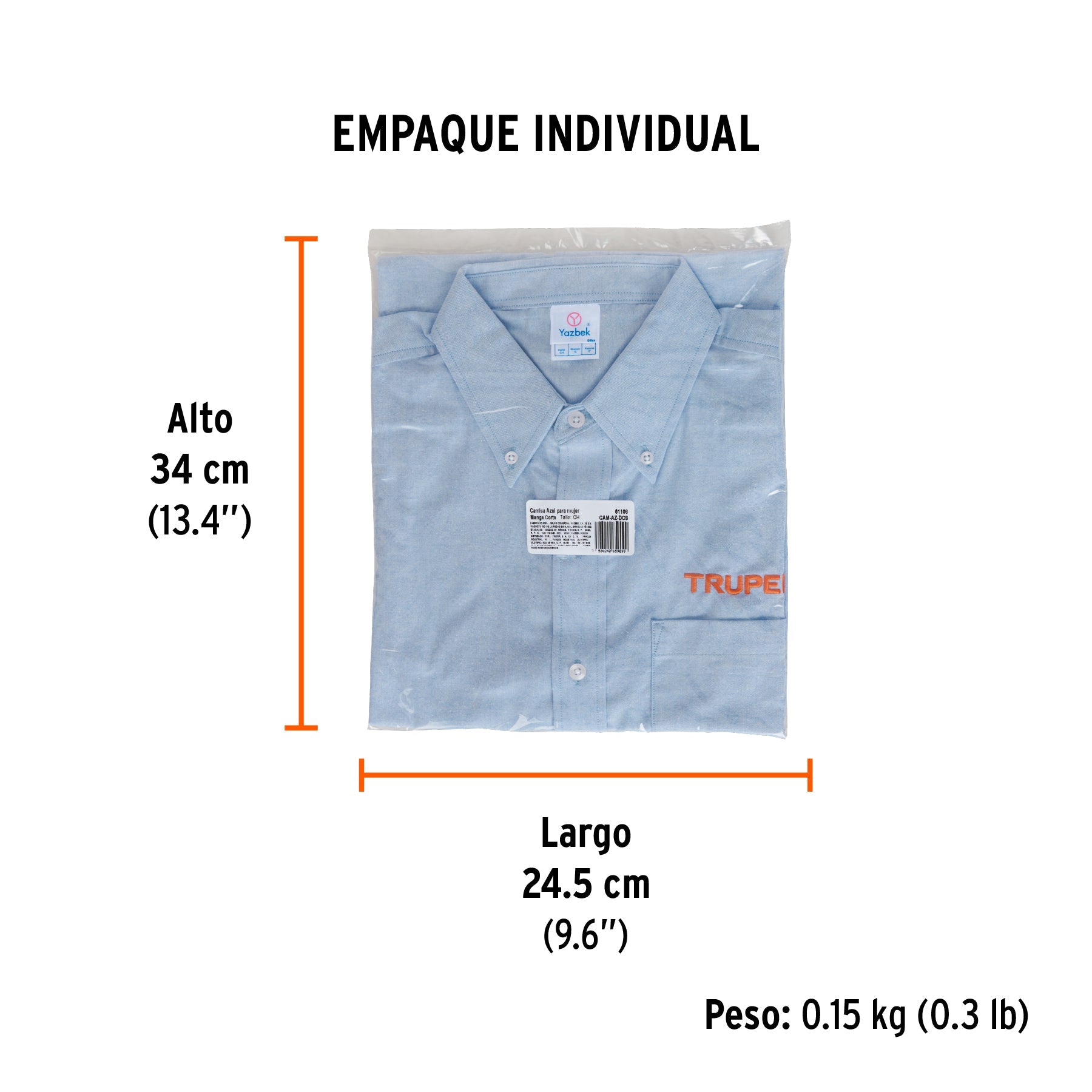 Camisa manga corta para mujer, azul, CH, TRUPER - Empaque