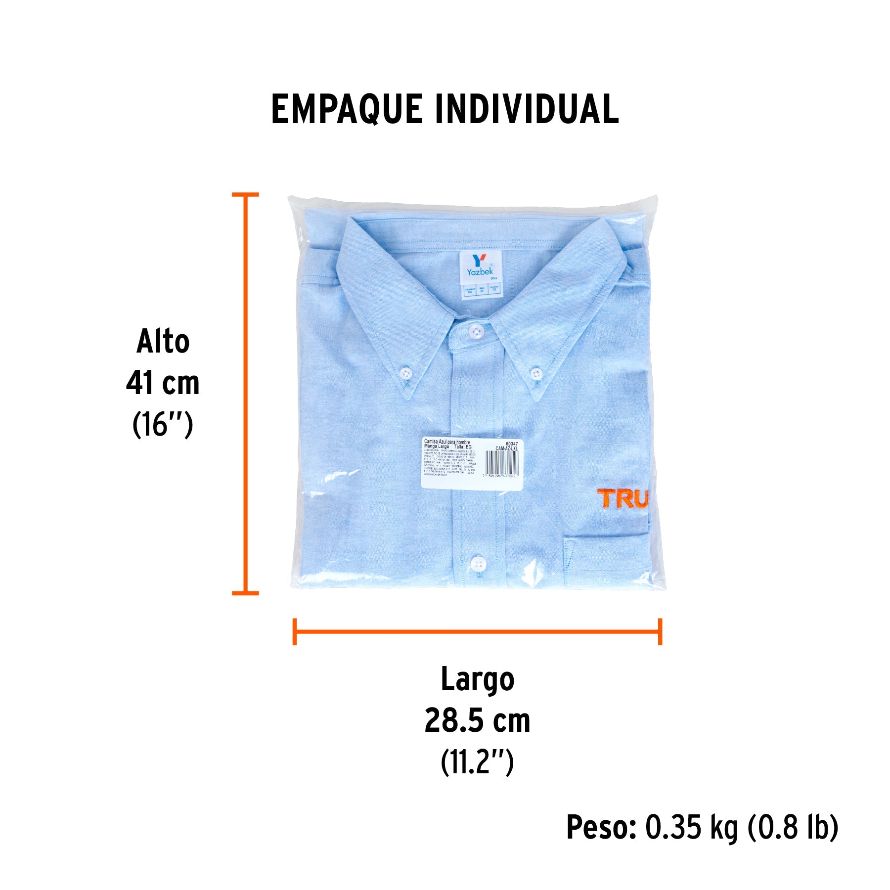 Camisa manga larga para hombre, azul, EG, TRUPER - Empaque