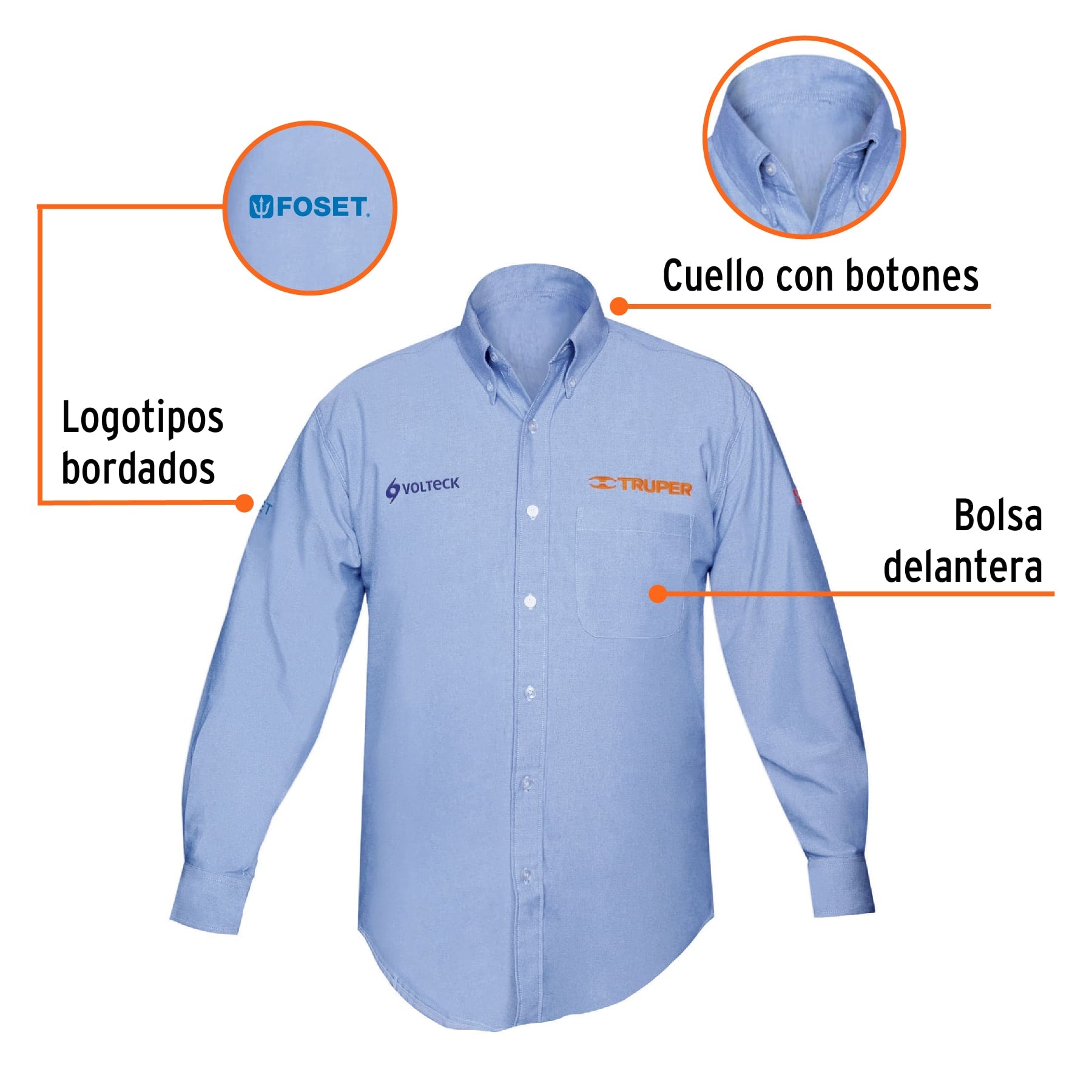 Camisa manga larga para hombre, azul, EEG, TRUPER
