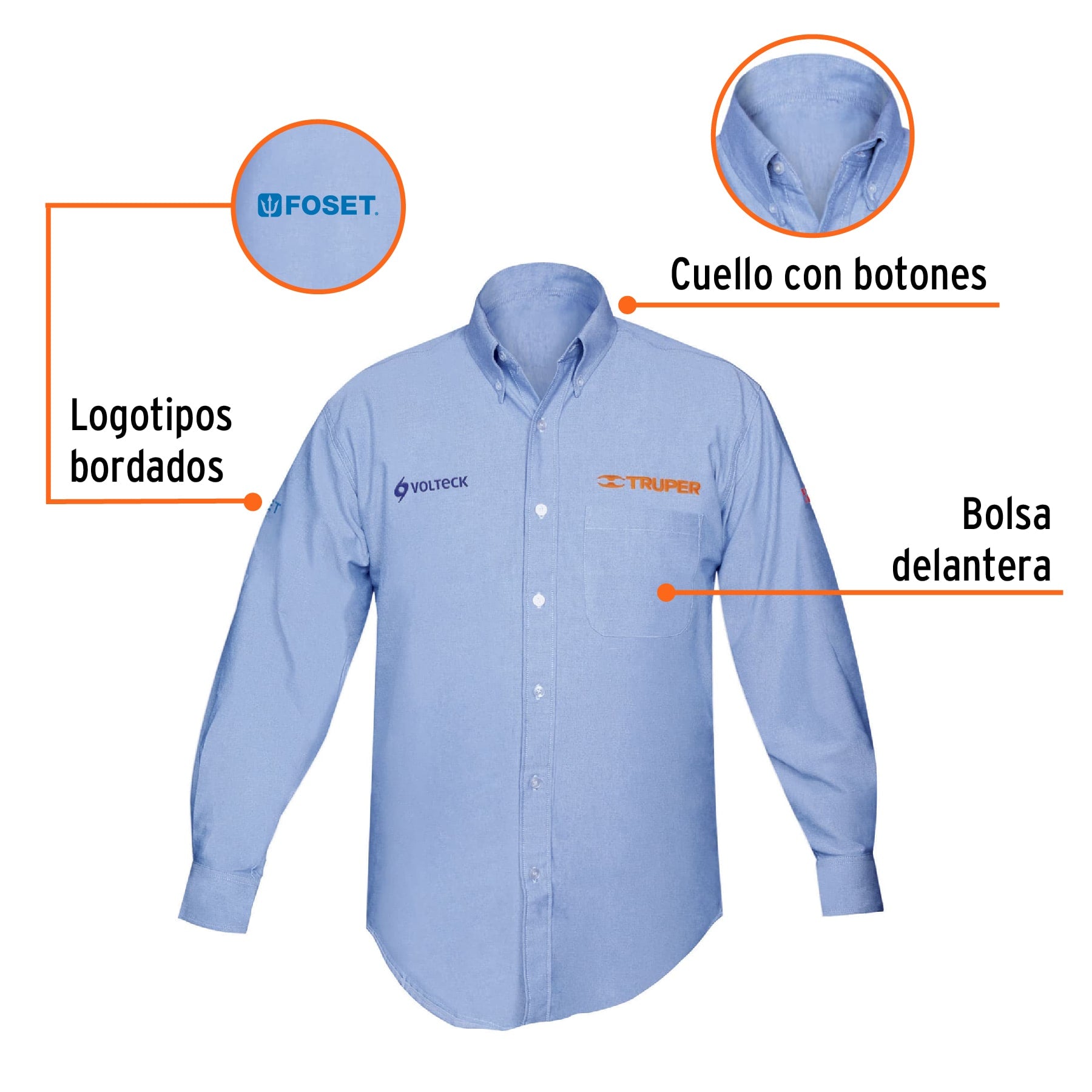 Camisa manga larga para hombre, azul, EEEG, TRUPER