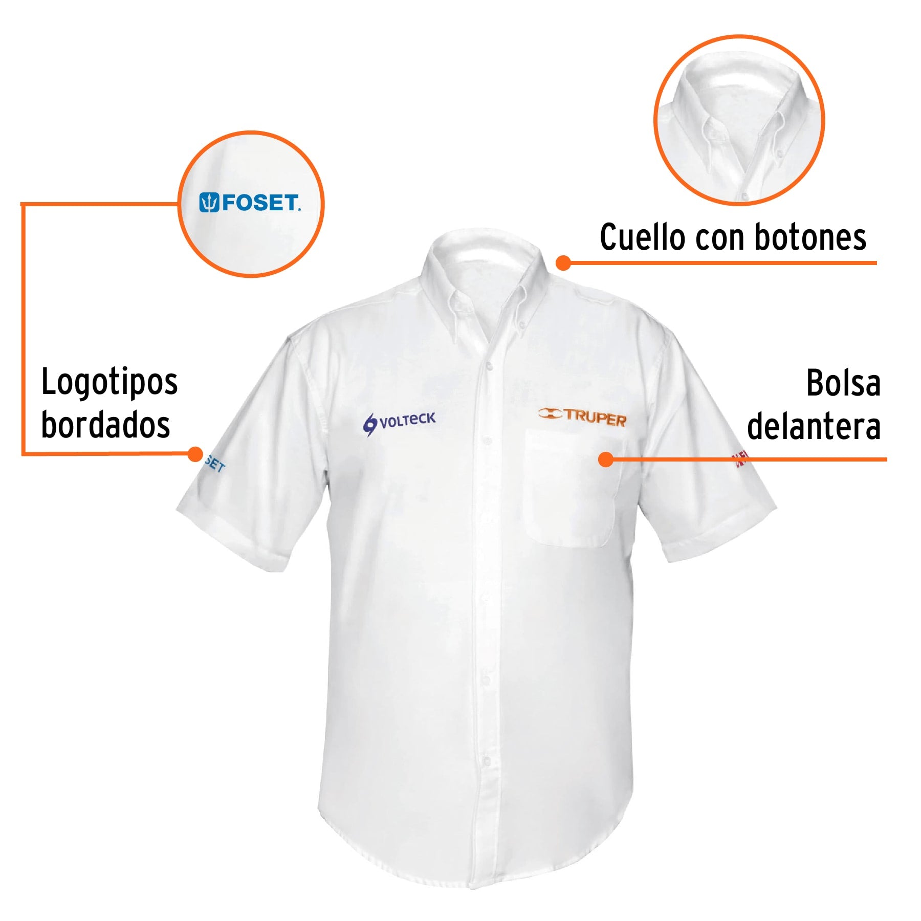 Camisa manga corta para hombre, blanca, G, TRUPER