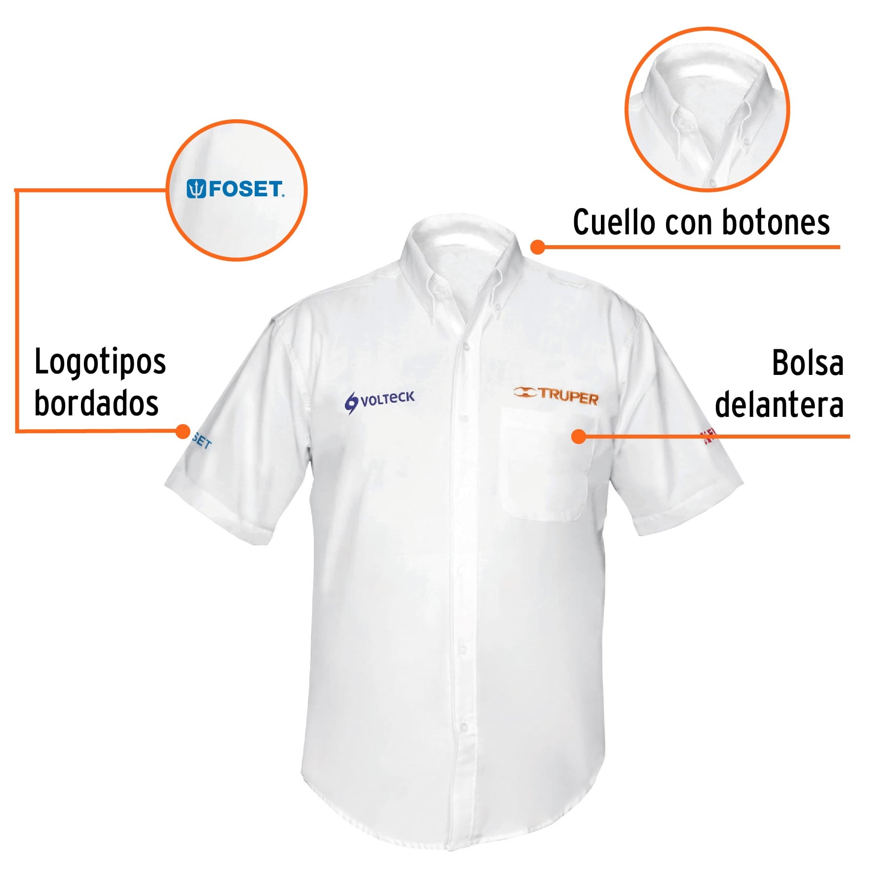 Camisa manga corta para hombre, blanca, CH, TRUPER