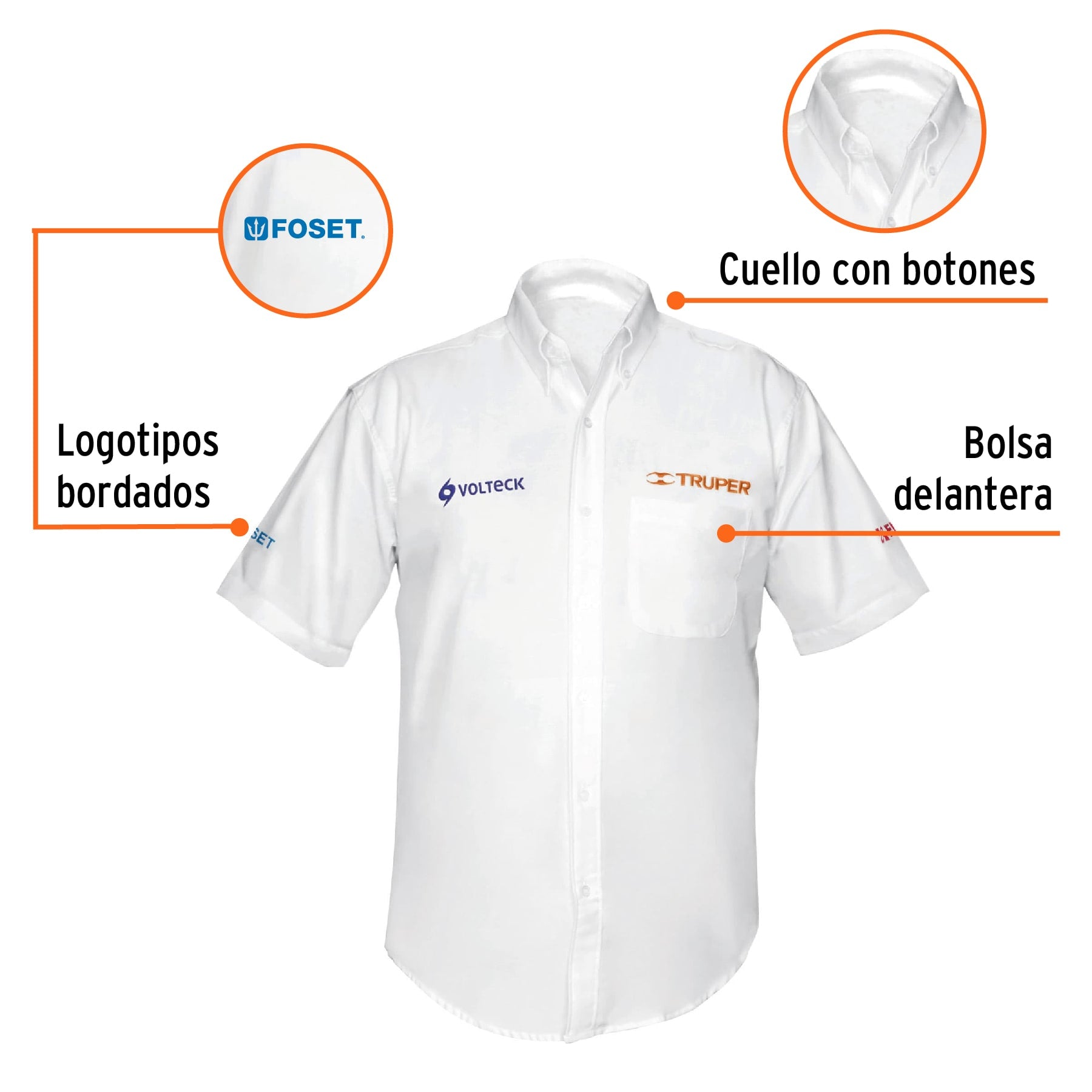 Camisa manga corta para hombre, blanca, EG, TRUPER