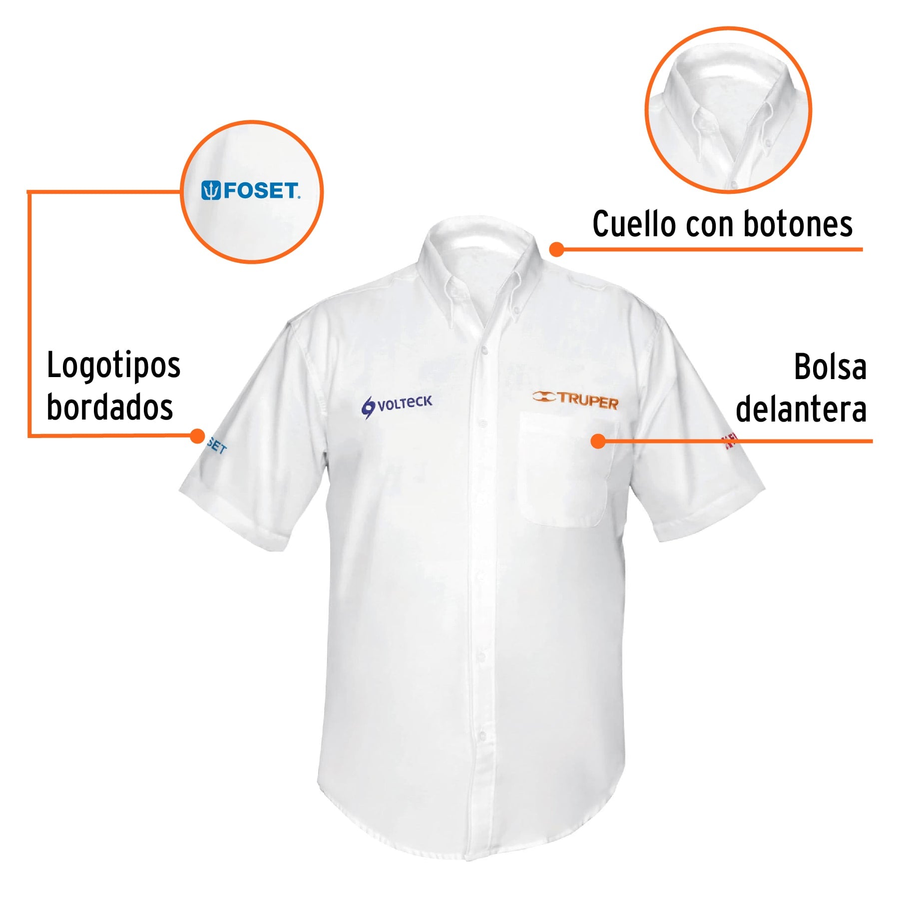 Camisa manga corta para hombre, blanca, EEG, TRUPER