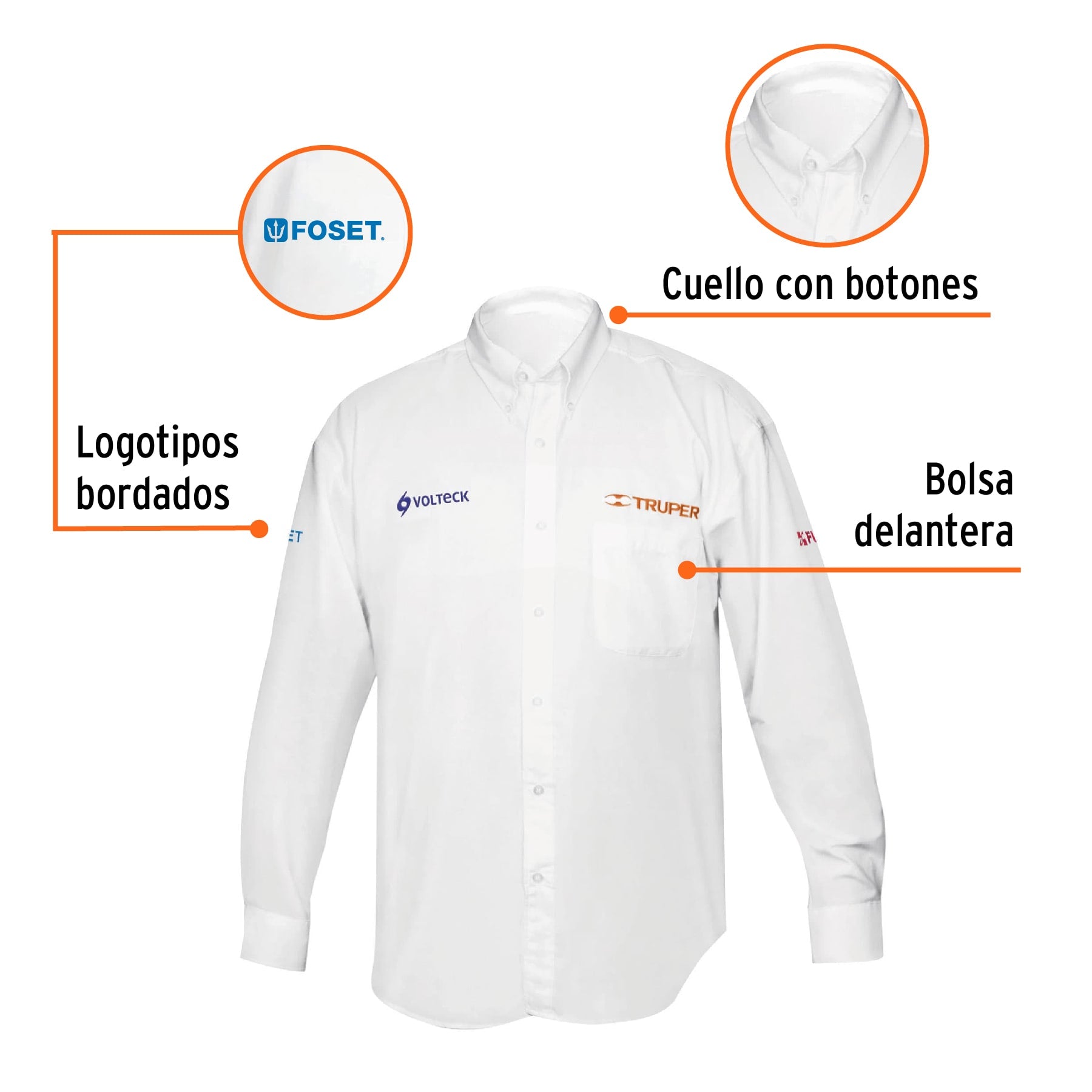 Camisa manga larga para hombre, blanca, G, TRUPER