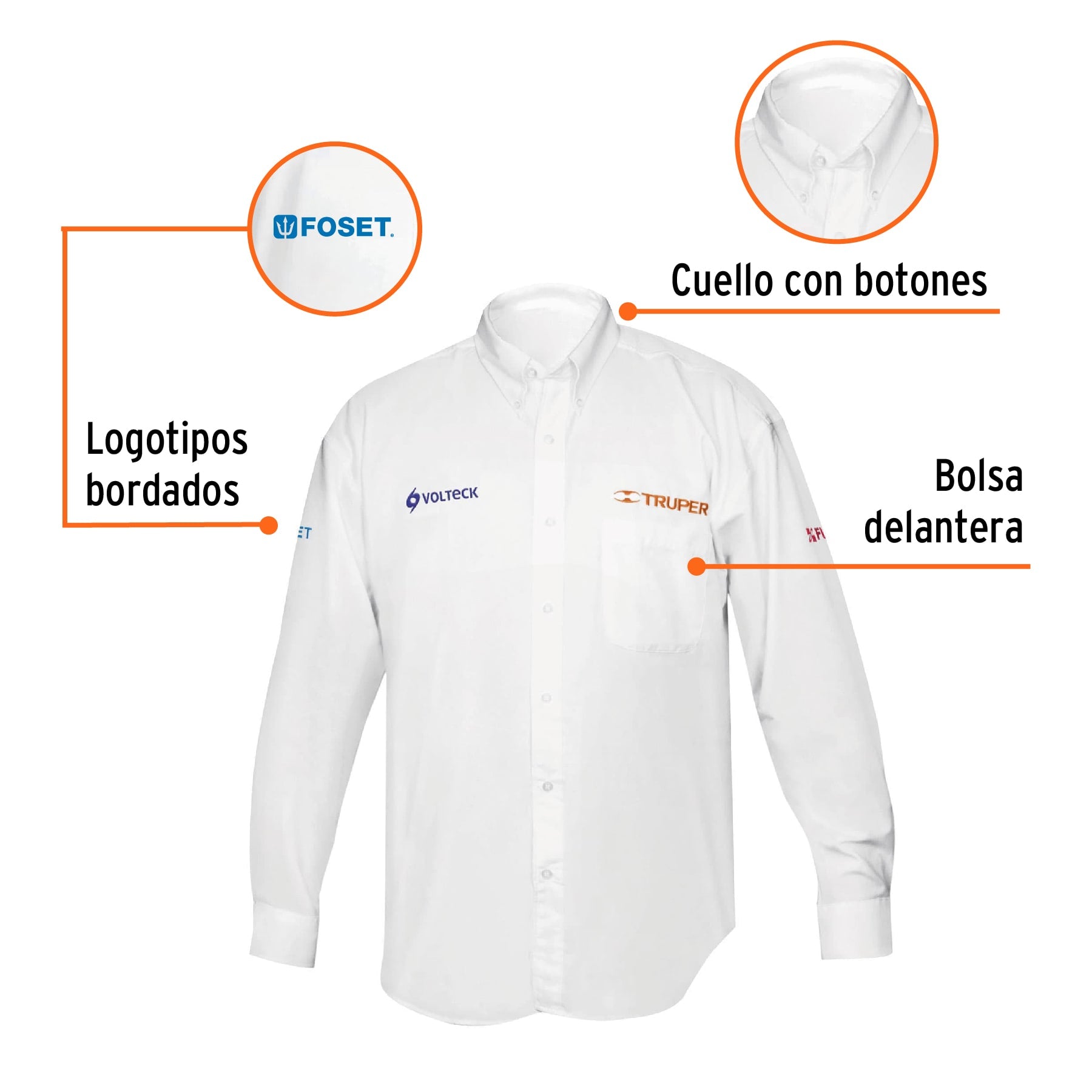 Camisa manga larga para hombre, blanca, M, TRUPER