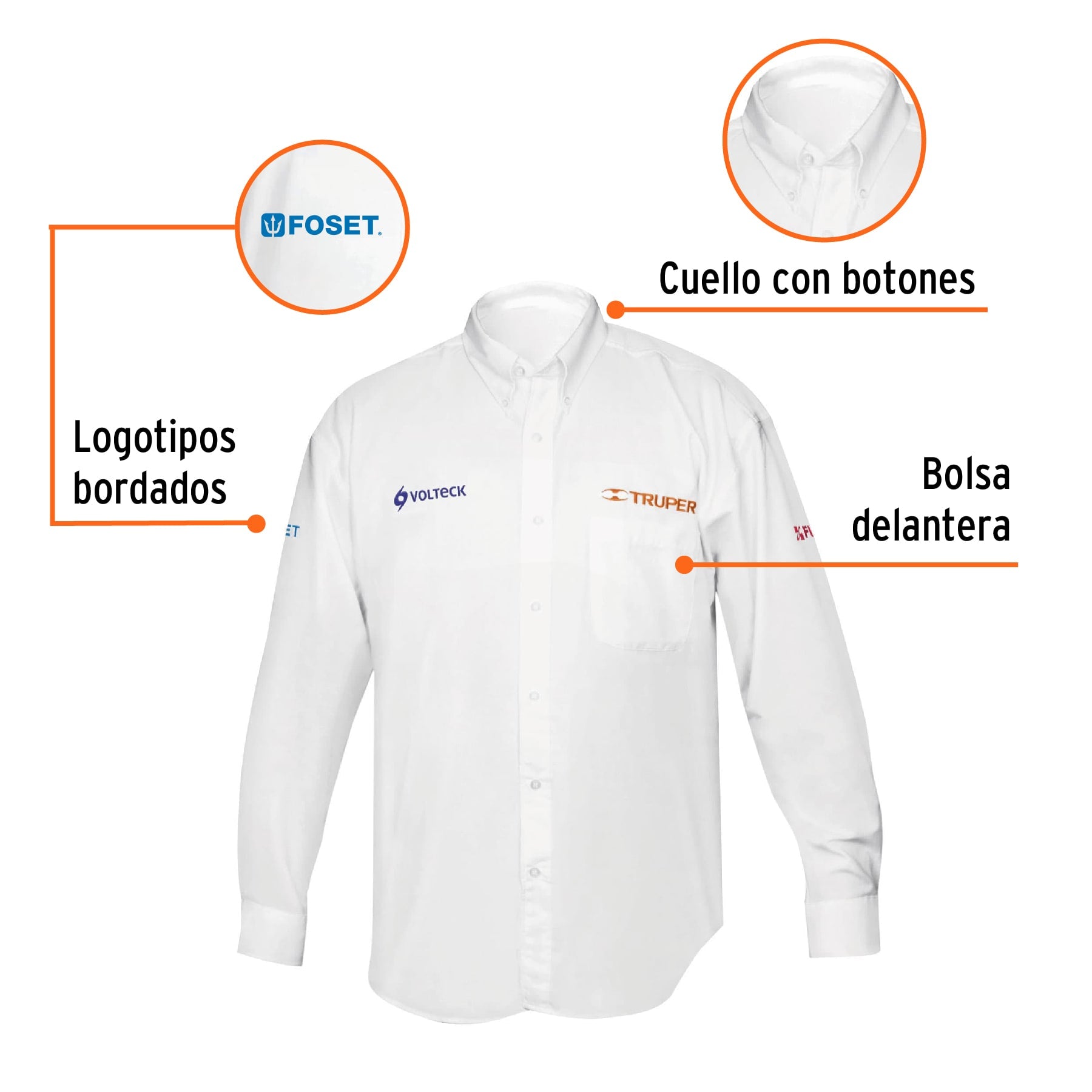 Camisa manga larga para hombre, blanca, CH, TRUPER