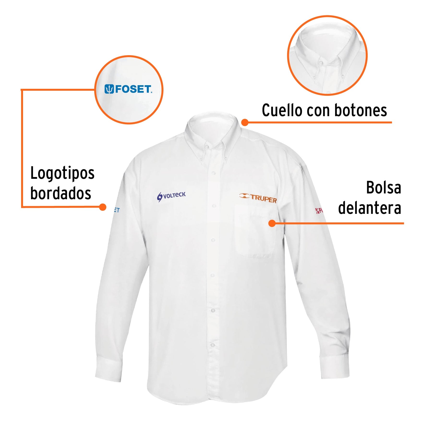 Camisa manga larga para hombre, blanca, EG, TRUPER