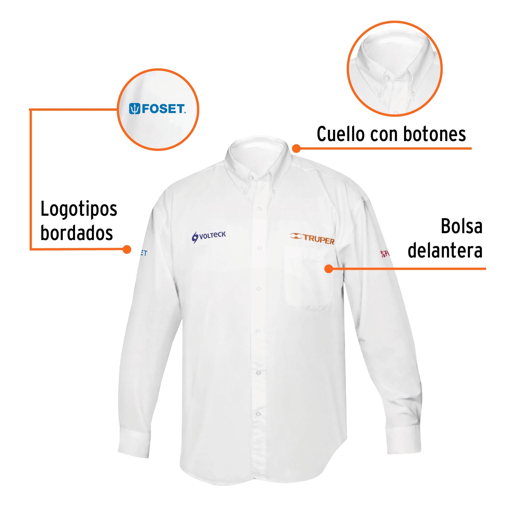 Camisa manga larga para hombre, blanca, EEG, TRUPER