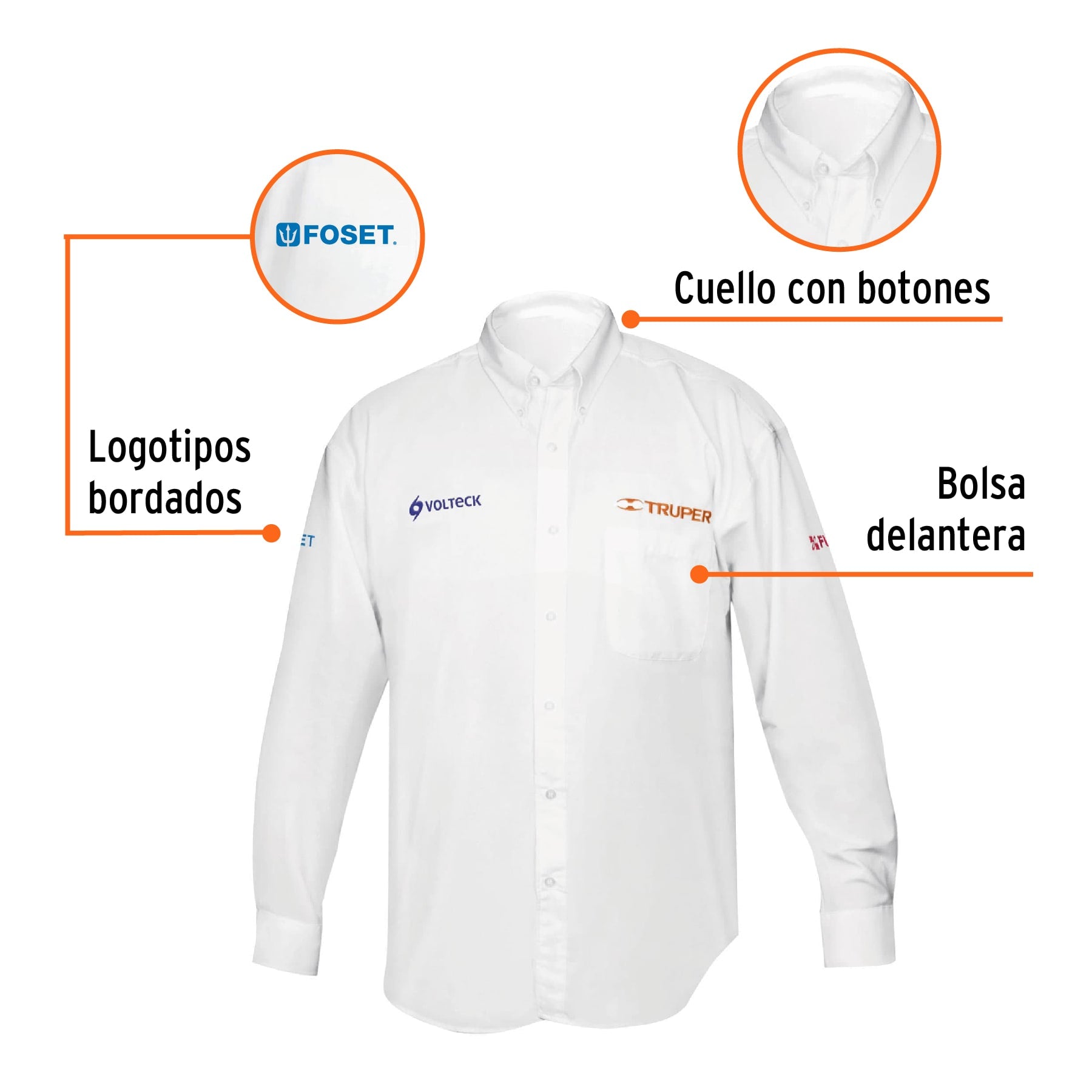 Camisa manga larga para hombre, blanca, EEEG, TRUPER