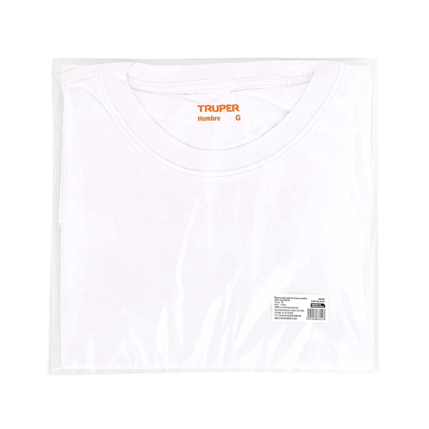Playera cuello redondo para hombre, blanca, G, TRUPER