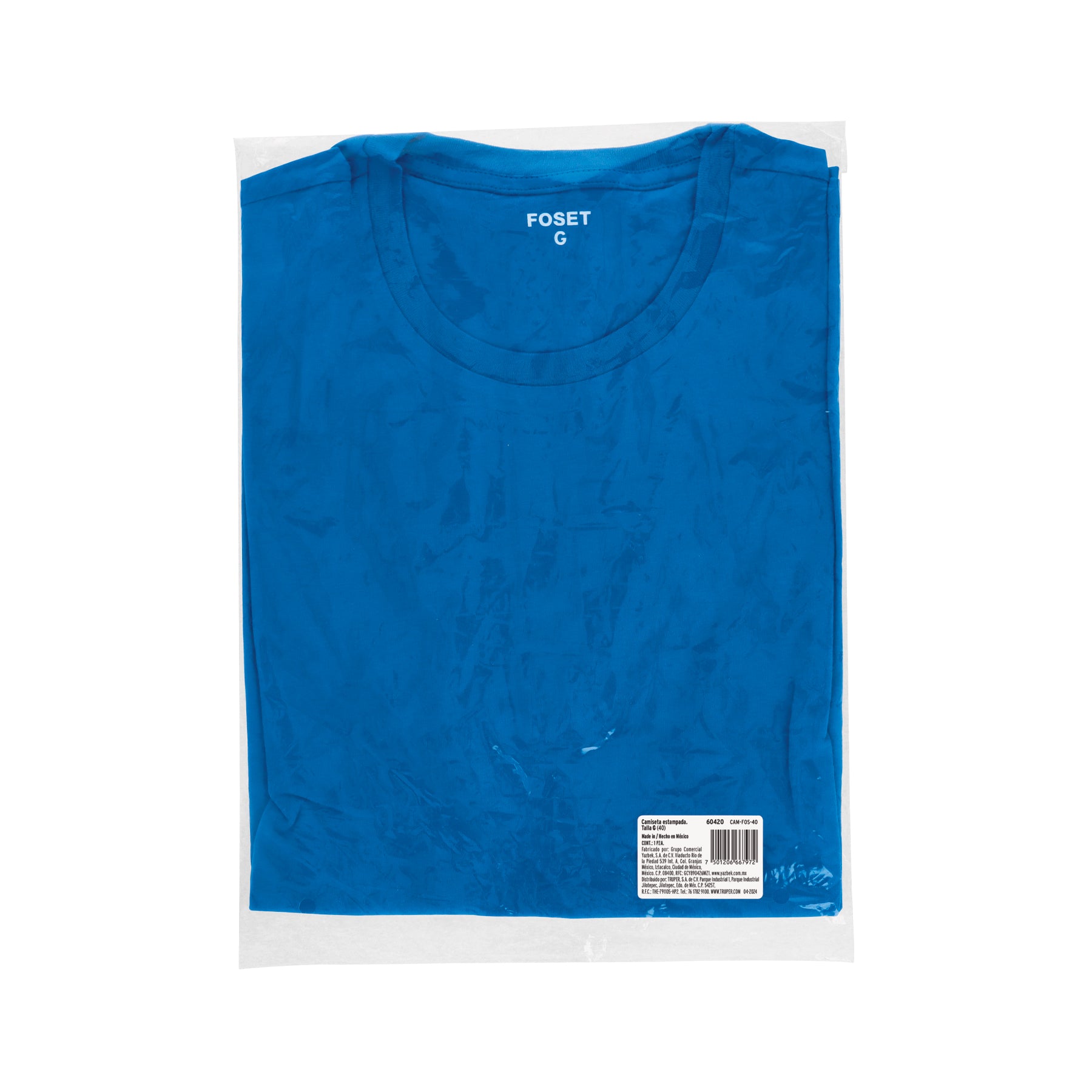 Playera cuello redondo para hombre, azul, G, FOSET