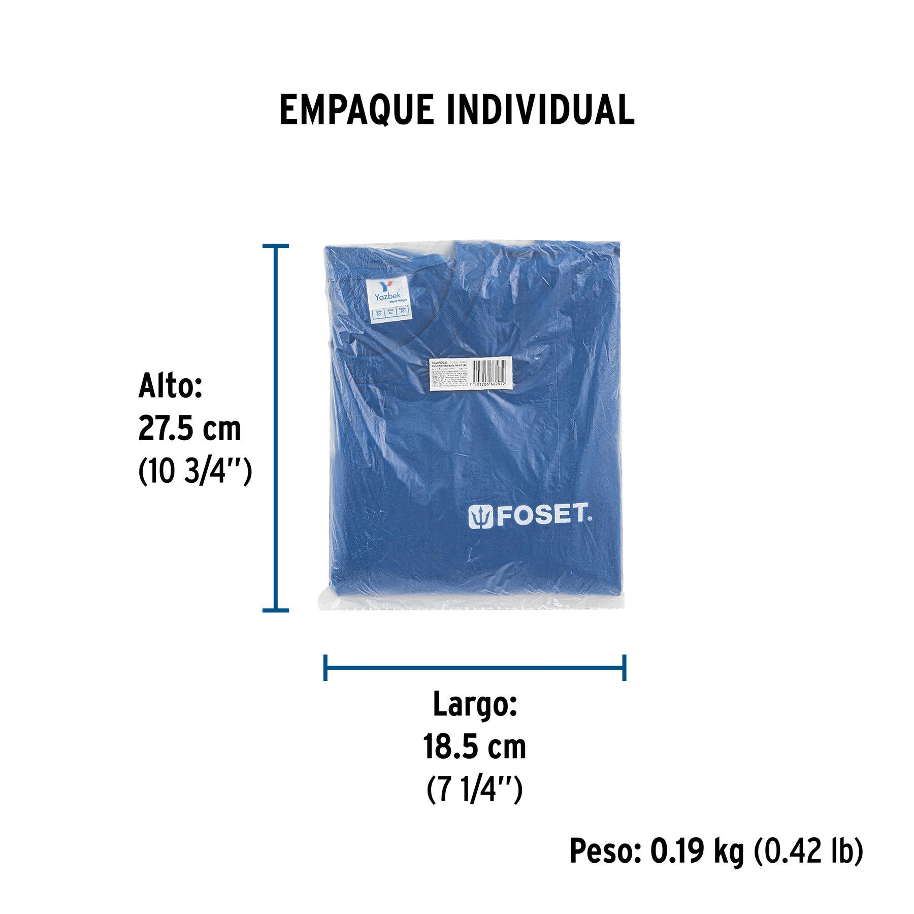 Playera cuello redondo para hombre, azul, G, FOSET - Empaque