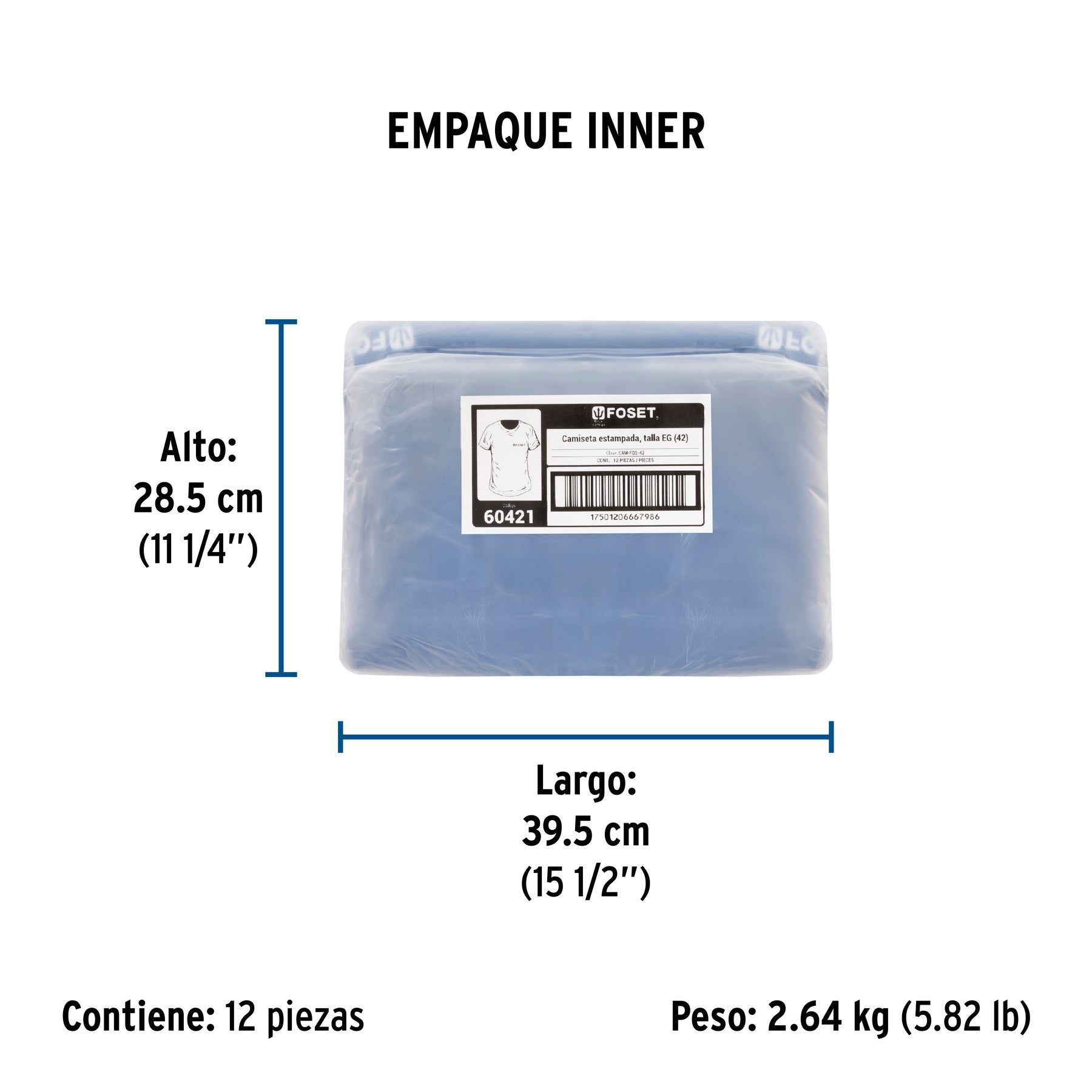 Playera cuello redondo para hombre, azul, EG, FOSET - Empaque