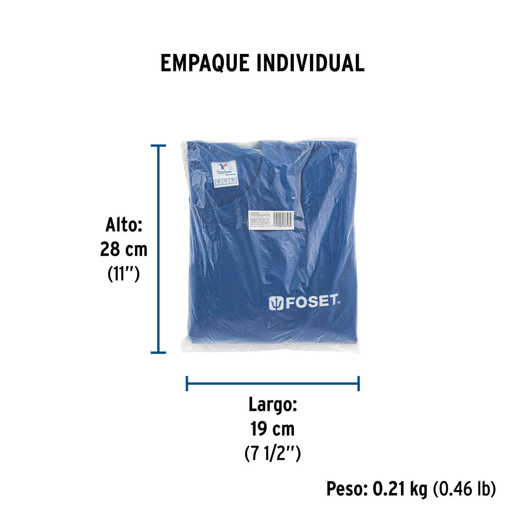 Playera cuello redondo para hombre, azul, EG, FOSET - Empaque